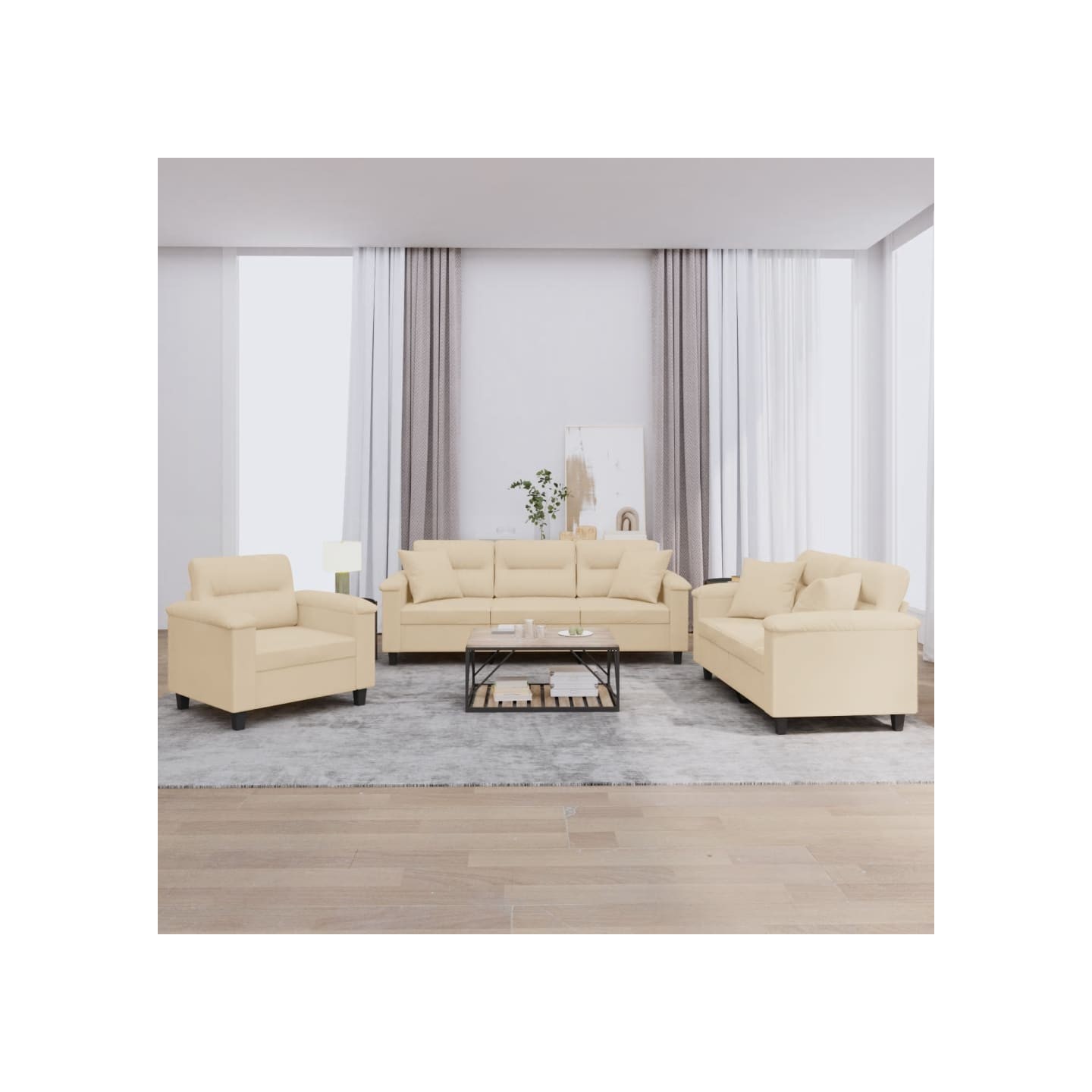 Ensemble de canapés 3 pcs avec coussins Crème Tissu microfibre