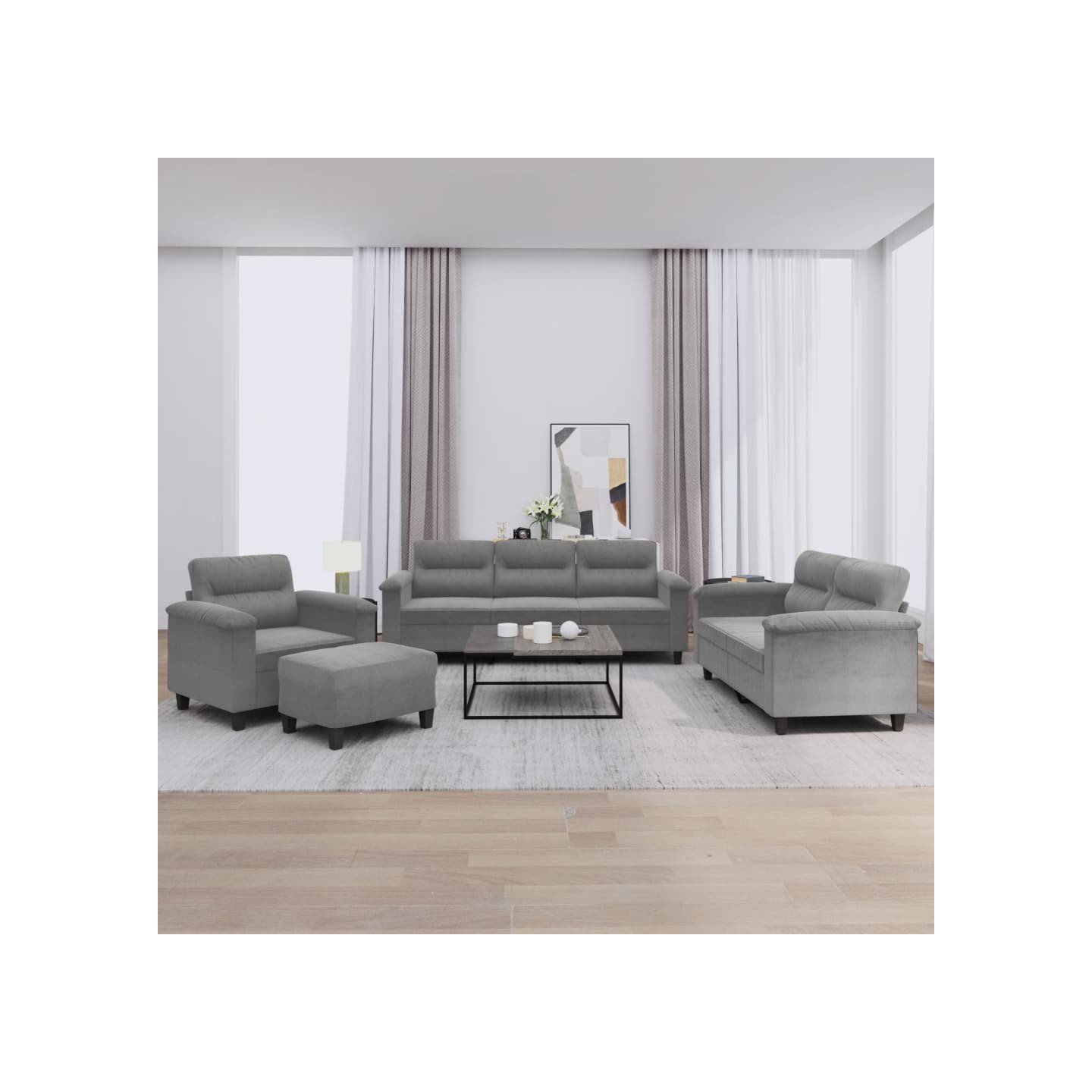 Ensemble de canapés 4 pcs coussins gris foncé tissu microfibre