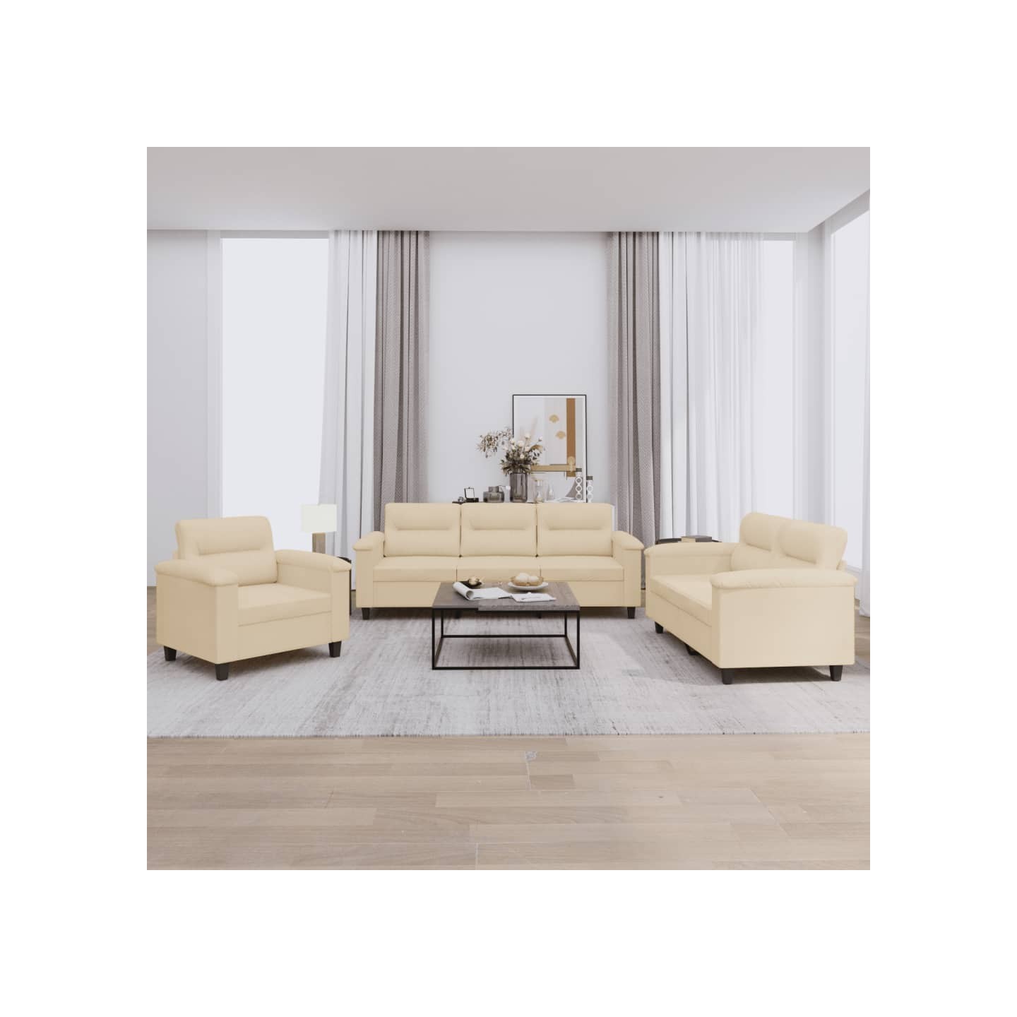 Ensemble de canapés 3 pcs avec coussins crème tissu microfibre