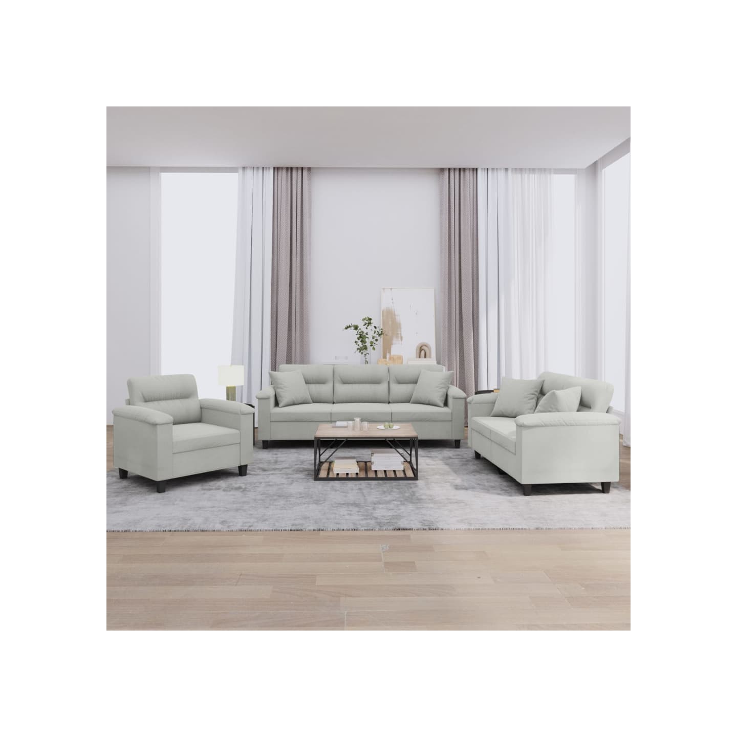 Ensemble de canapés 3 pcs coussins Gris clair Tissu microfibre