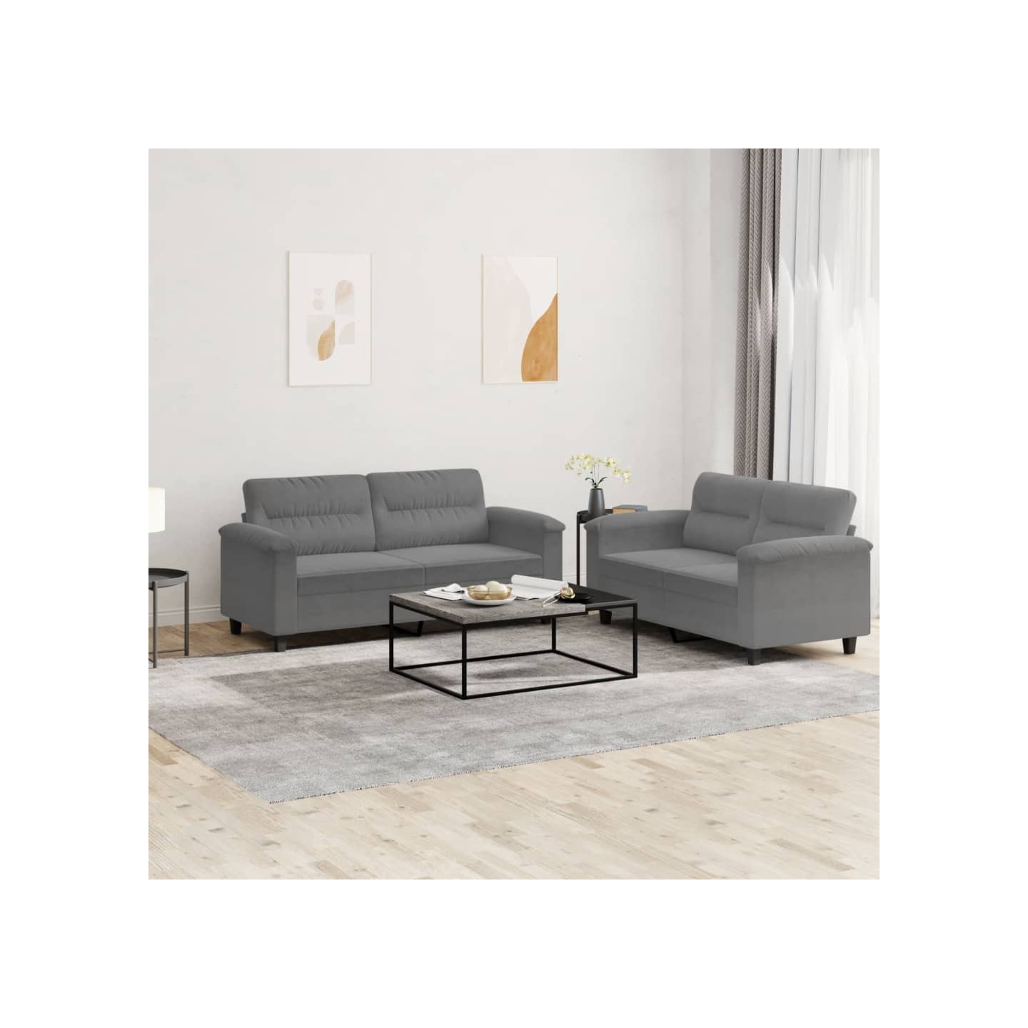 Ensemble de canapés 2 pcs coussins gris foncé tissu microfibre