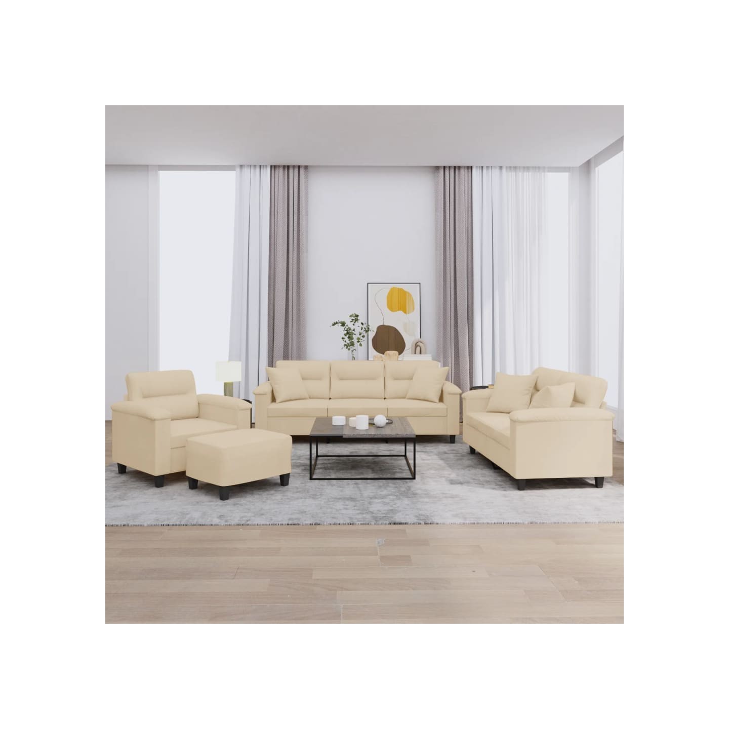Ensemble de canapés 4 pcs avec coussins Crème Tissu microfibre