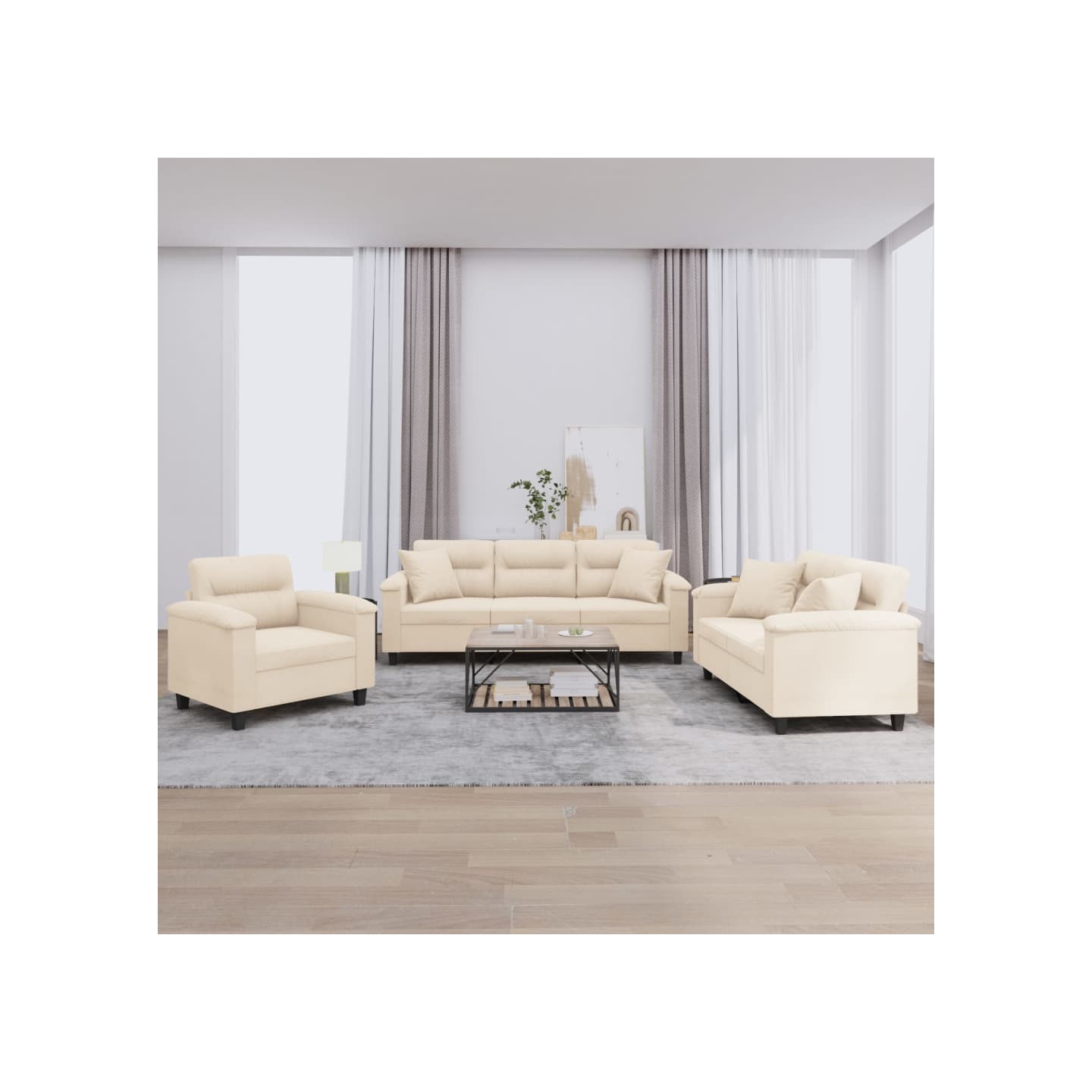 Ensemble de canapés 3 pcs avec coussins Beige Tissu microfibre