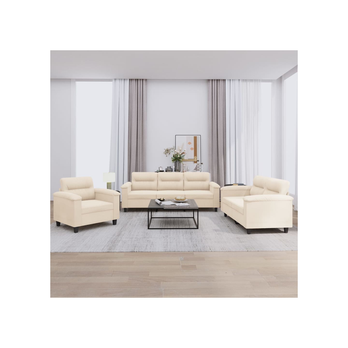 Ensemble de canapés 3 pcs avec coussins beige tissu microfibre