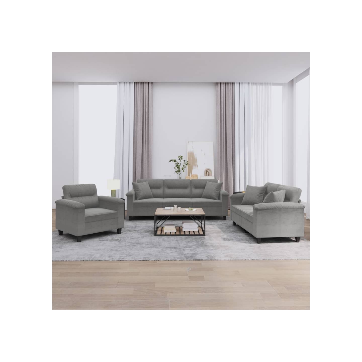 Ensemble de canapés 3 pcs coussins Gris foncé Tissu microfibre