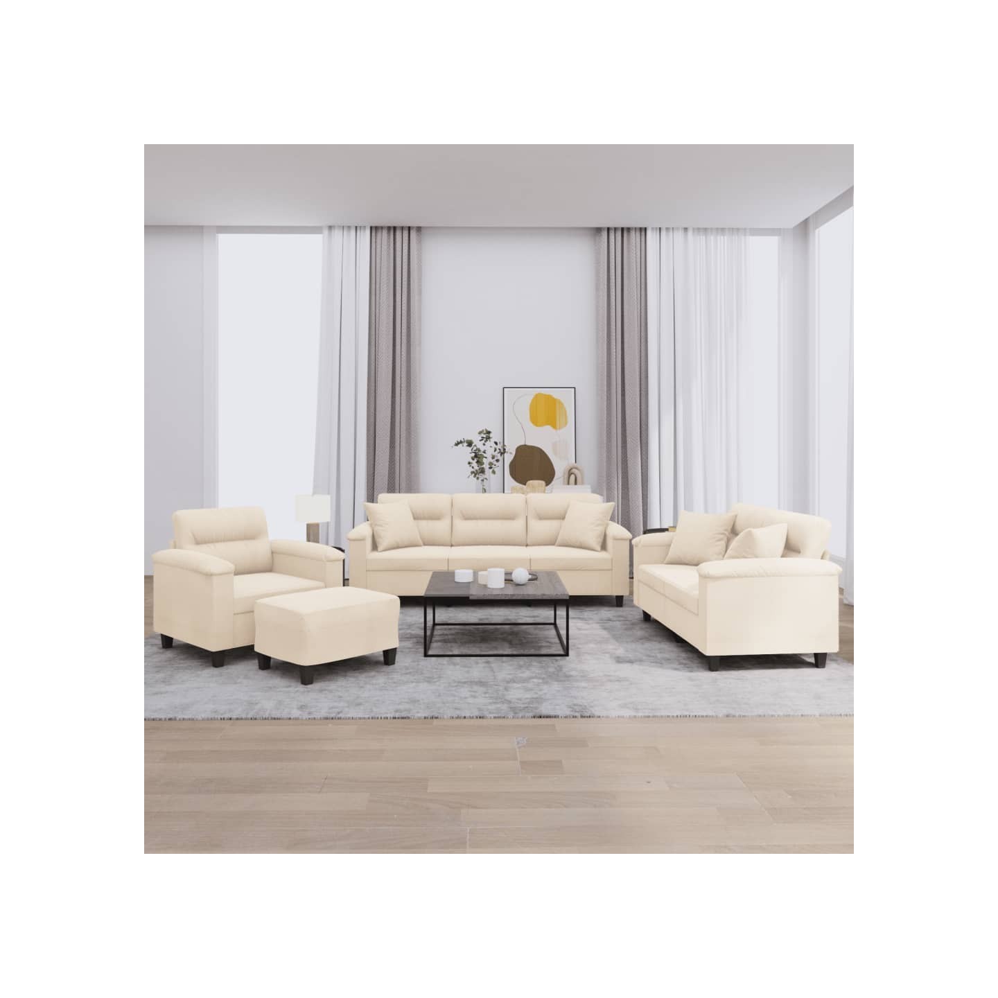 Ensemble de canapés 4 pcs avec coussins Beige Tissu microfibre