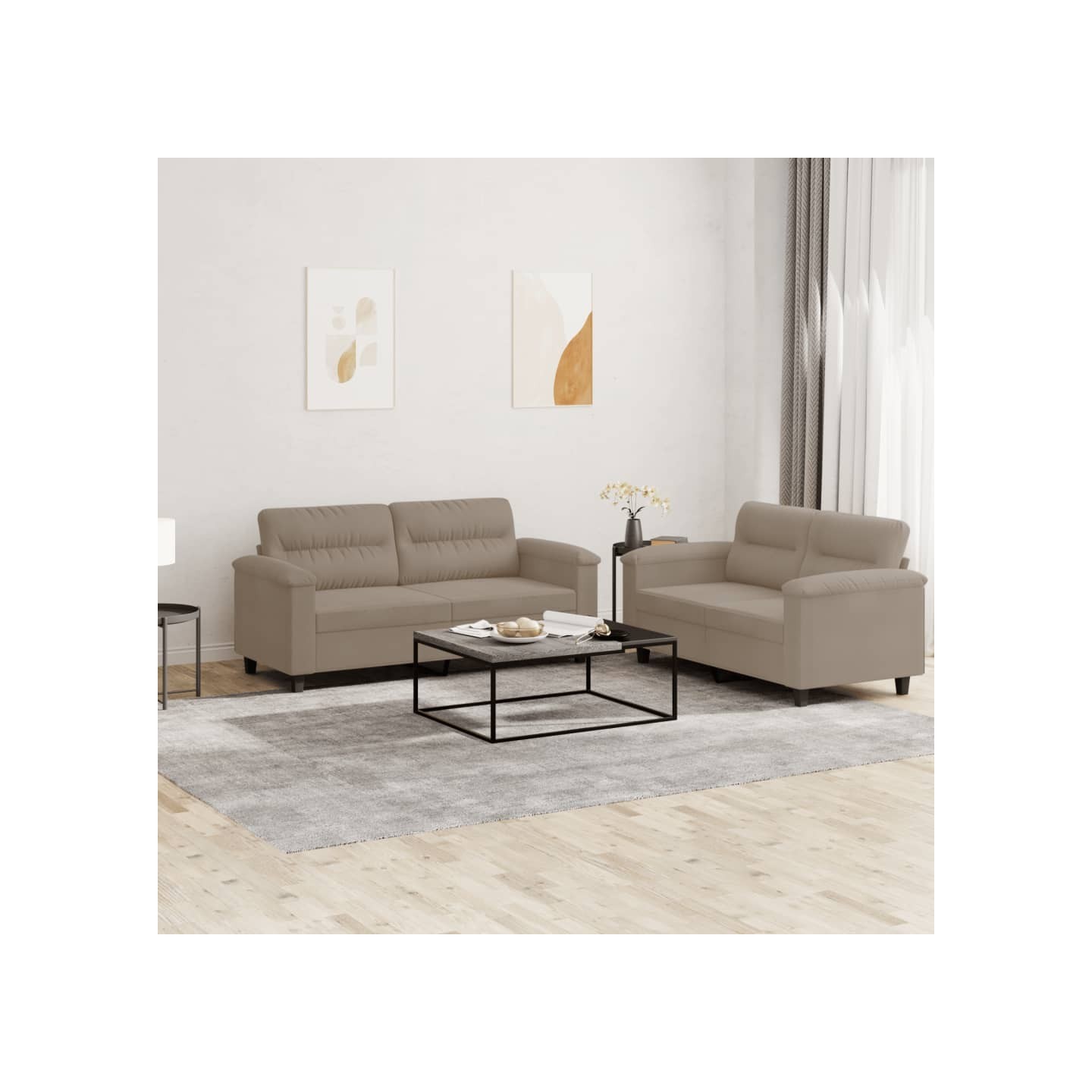Ensemble de canapés 2 pcs avec coussins taupe tissu microfibre