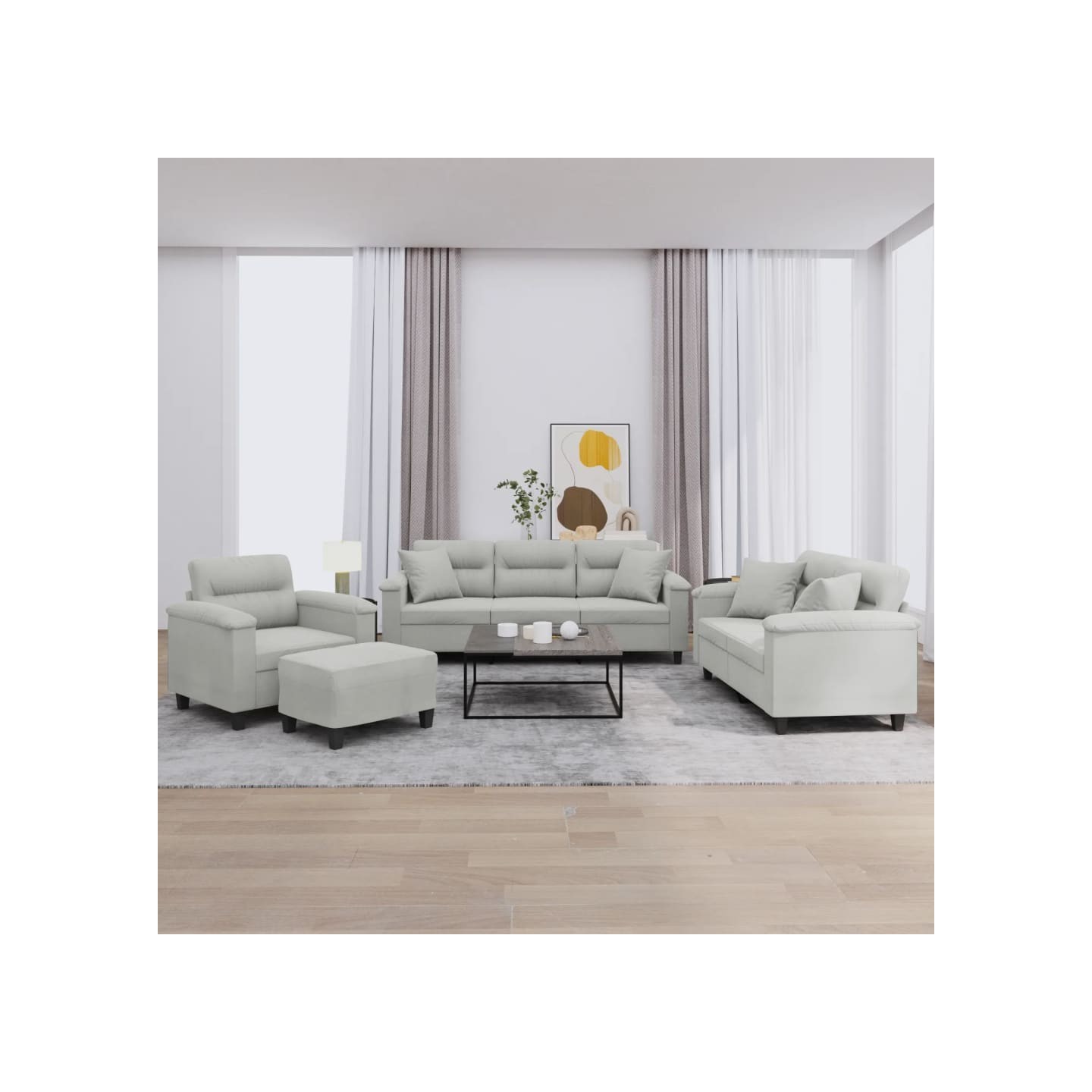 Ensemble de canapés 4 pcs coussins Gris clair Tissu microfibre