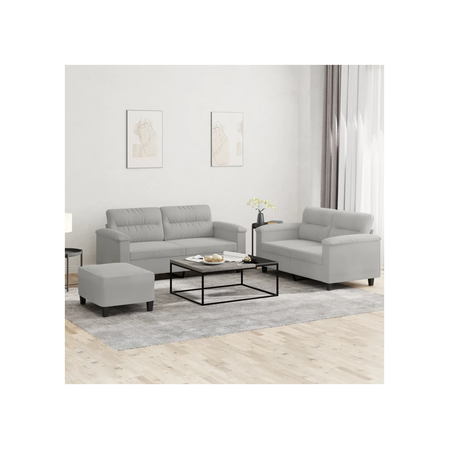Ensemble de canapés 3 pcs coussins gris clair tissu microfibre