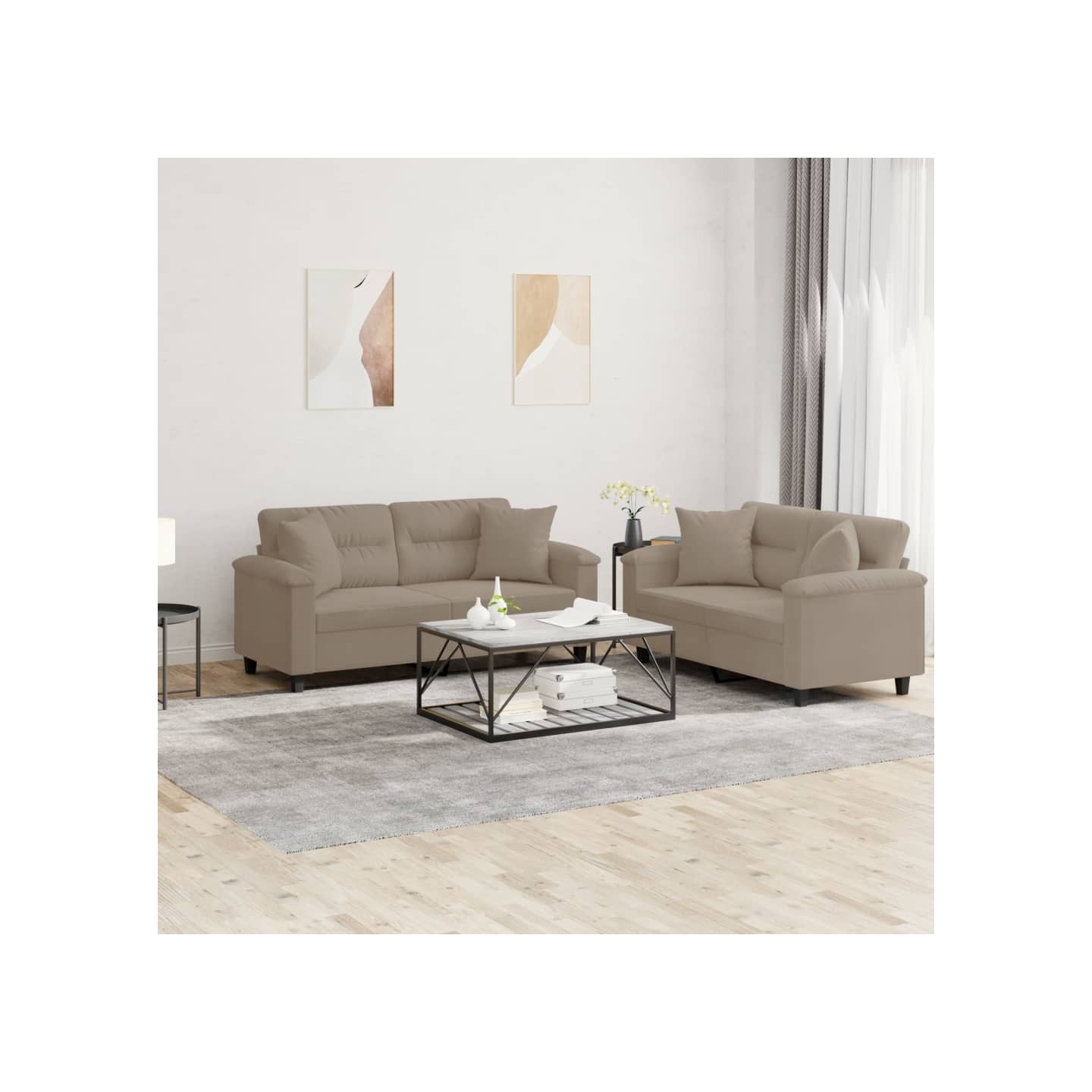 Ensemble de canapés 2 pcs avec coussins Taupe Tissu microfibre