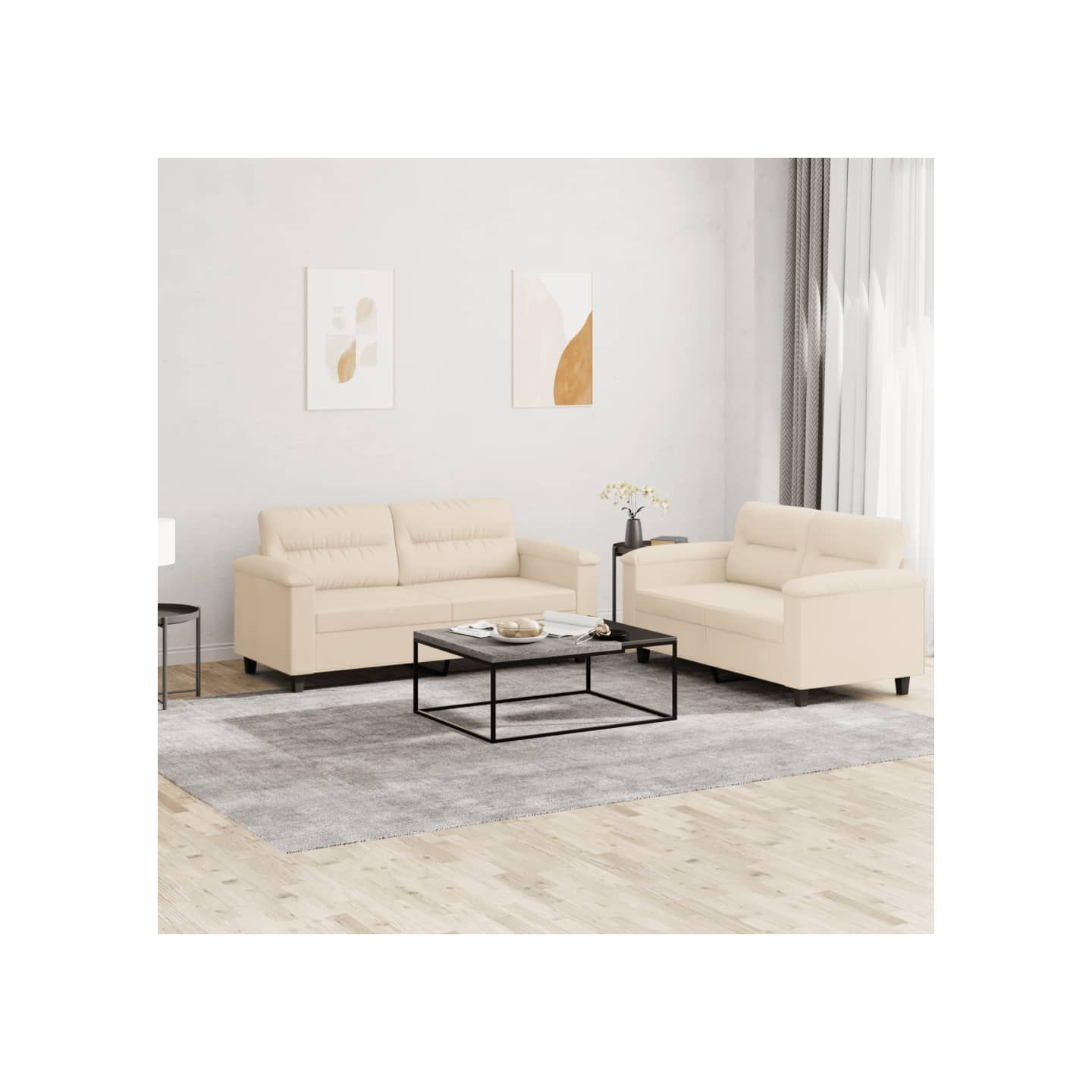 Ensemble de canapés 2 pcs avec coussins beige tissu microfibre