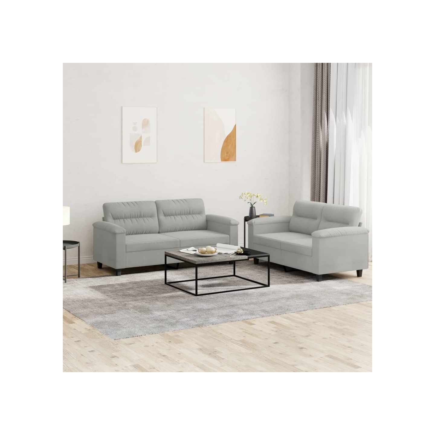 Ensemble de canapés 2 pcs coussins gris clair tissu microfibre