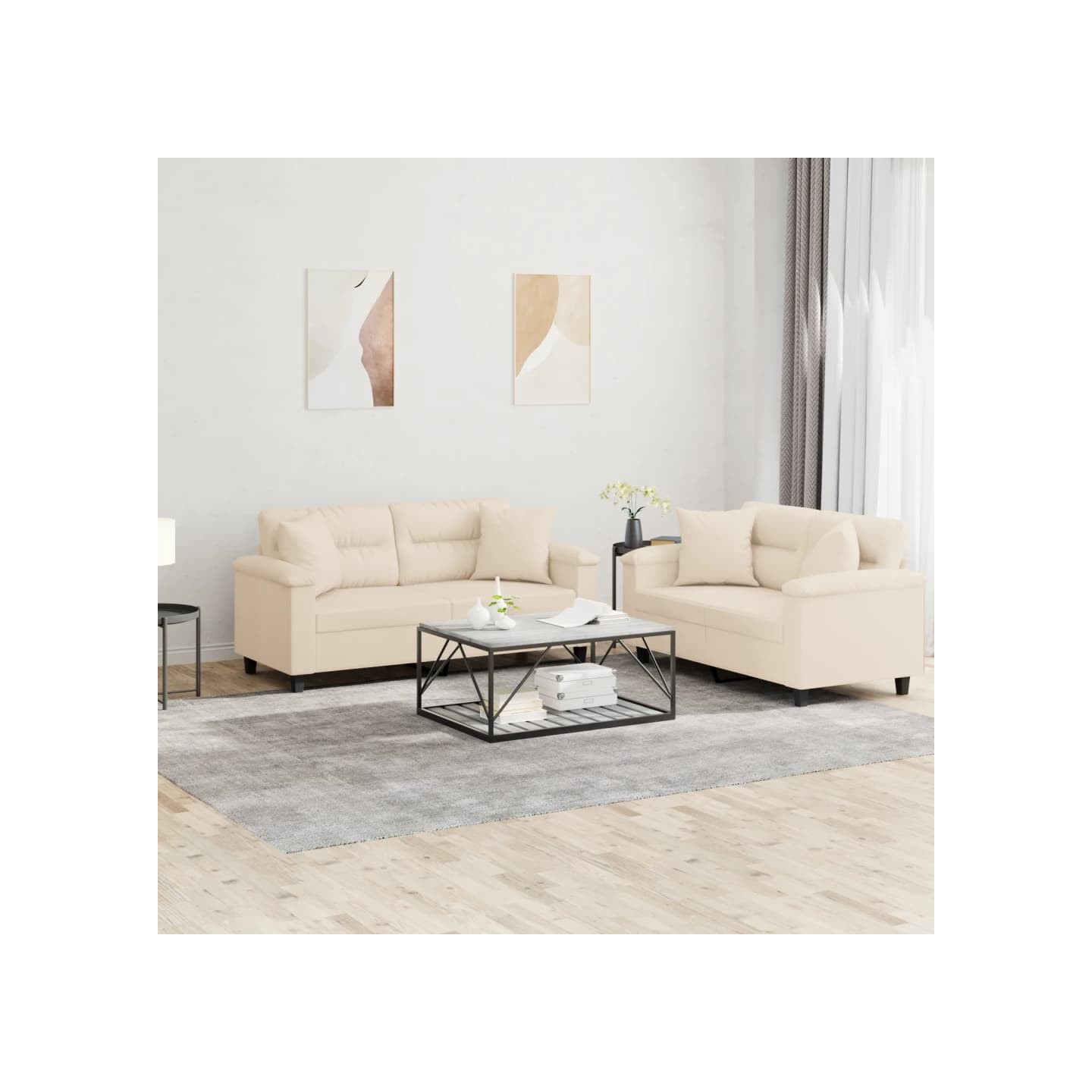 Ensemble de canapés 2 pcs avec coussins Beige Tissu microfibre