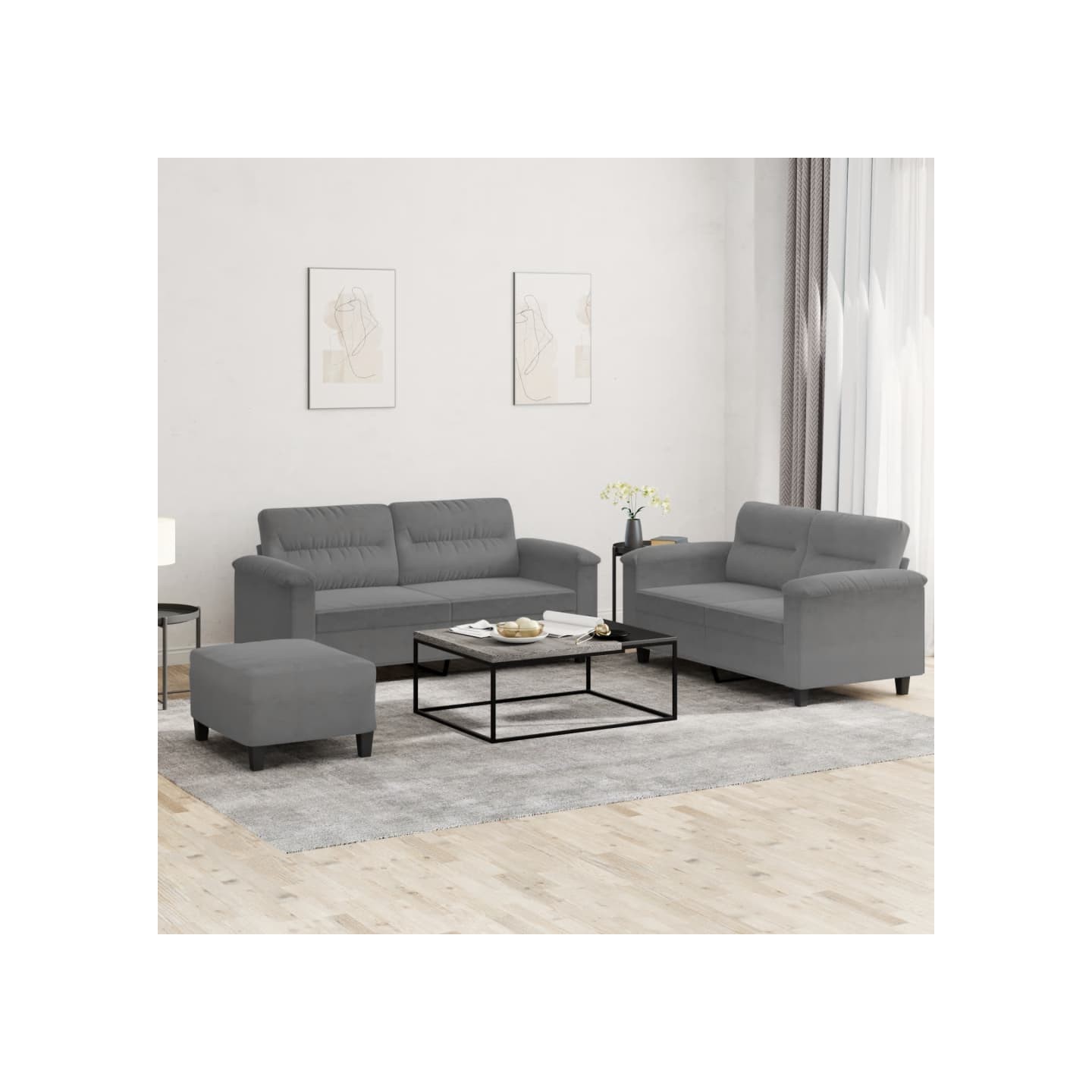 Ensemble de canapés 3 pcs coussins gris foncé tissu microfibre