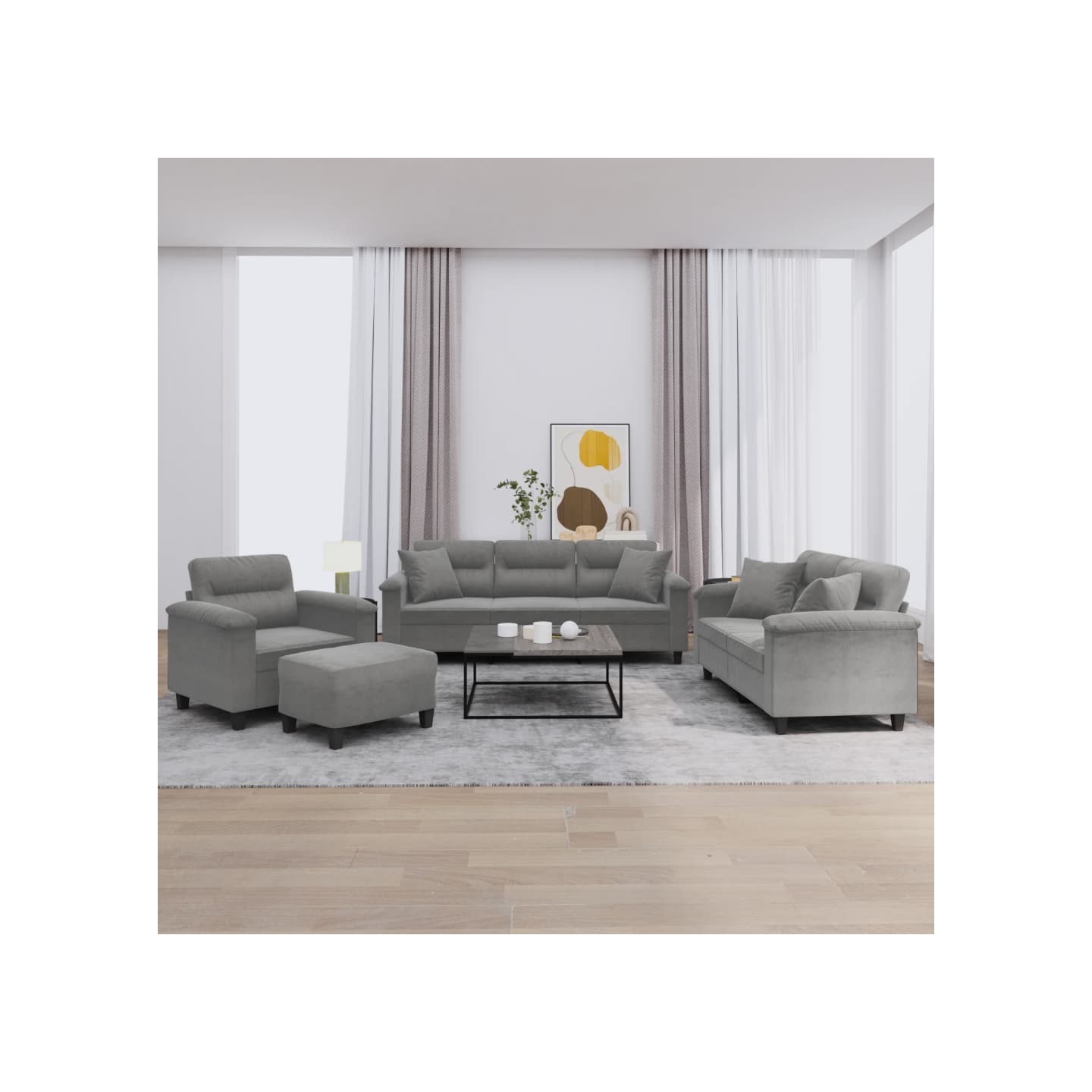 Ensemble de canapés 4 pcs coussins Gris foncé Tissu microfibre