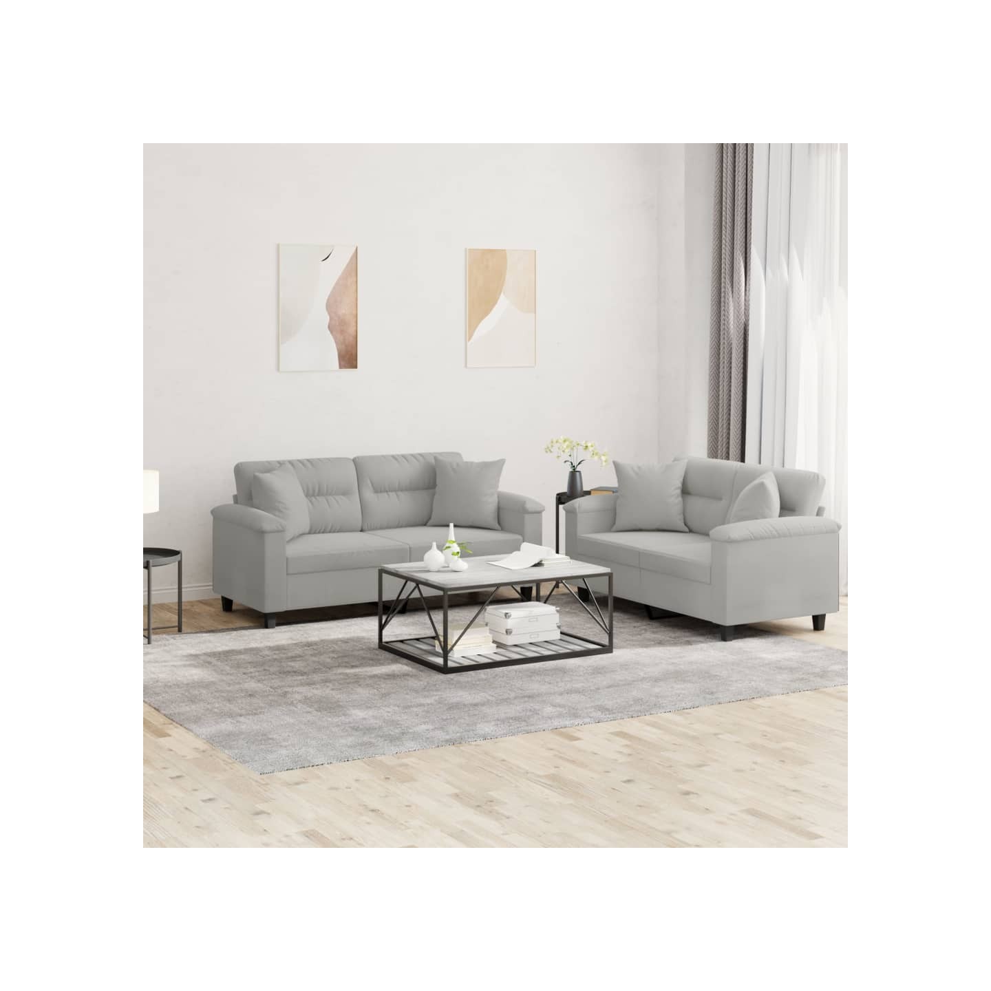 Ensemble de canapés 2 pcs coussins Gris clair Tissu microfibre