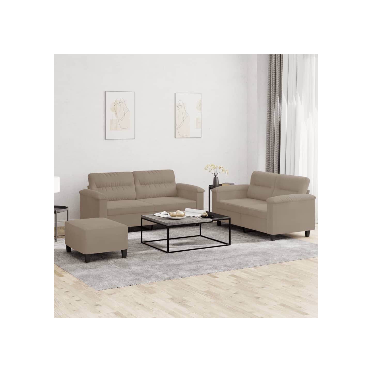 Ensemble de canapés 3 pcs avec coussins taupe tissu microfibre