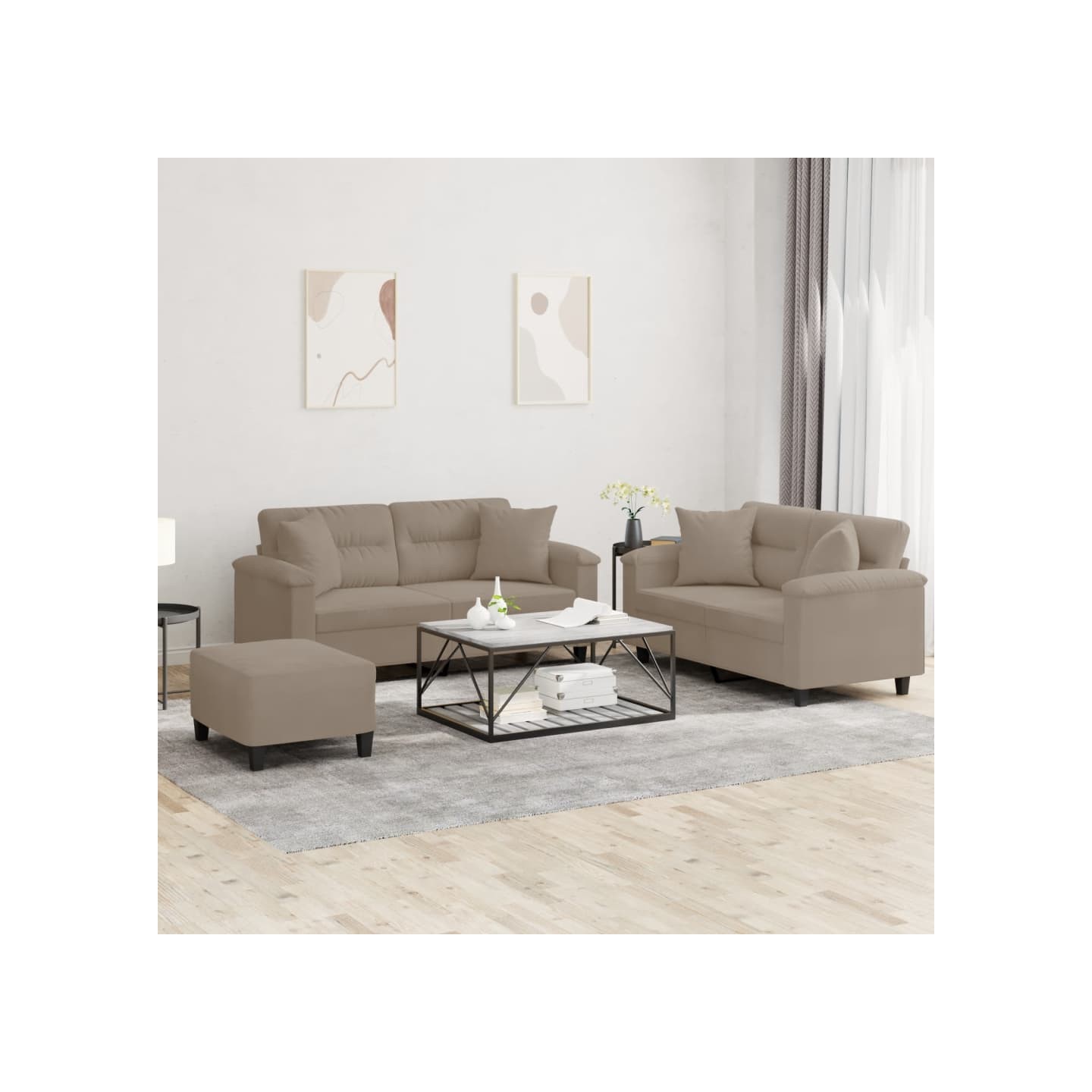 Ensemble de canapés 3 pcs avec coussins Taupe Tissu microfibre