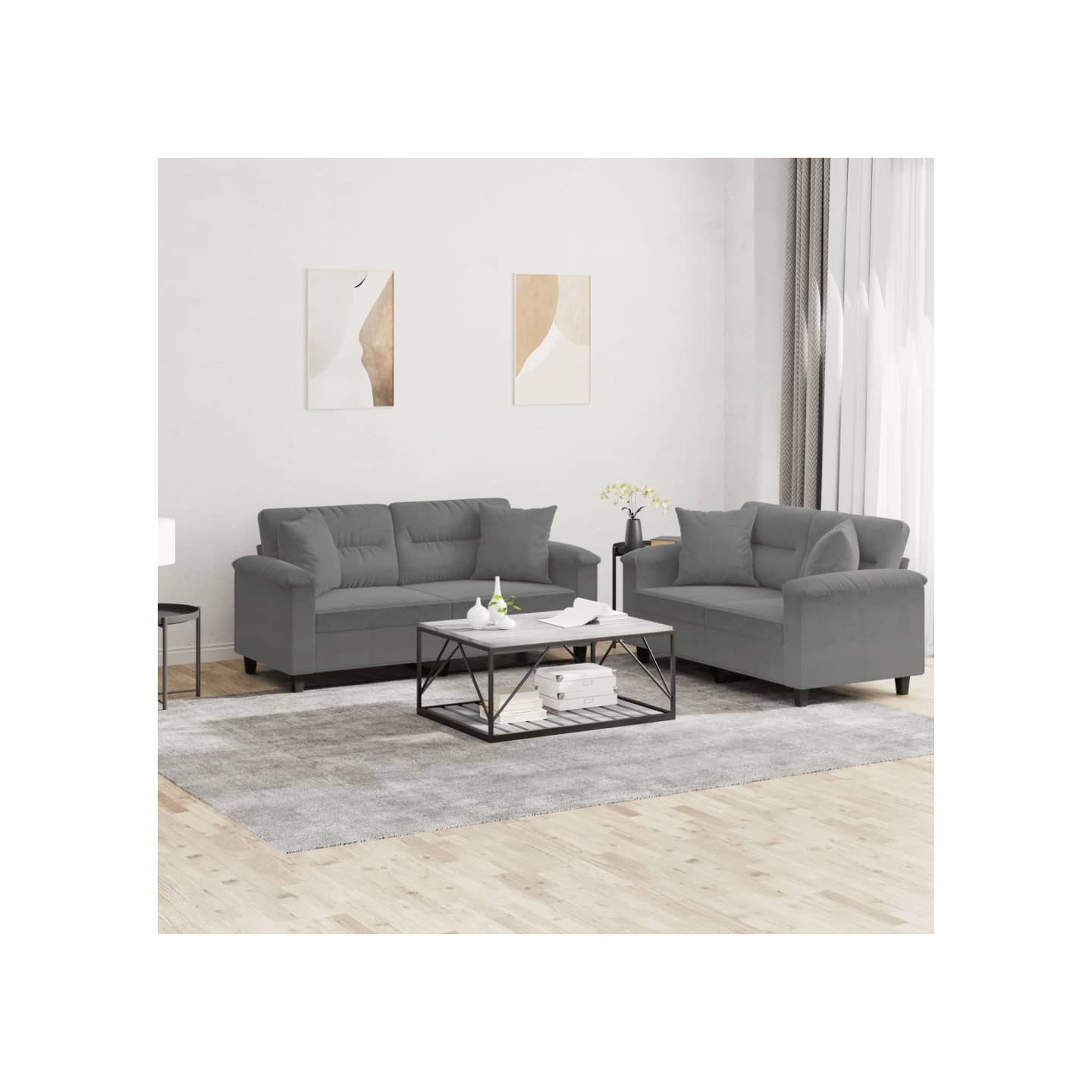 Ensemble de canapés 2 pcs coussins Gris foncé Tissu microfibre