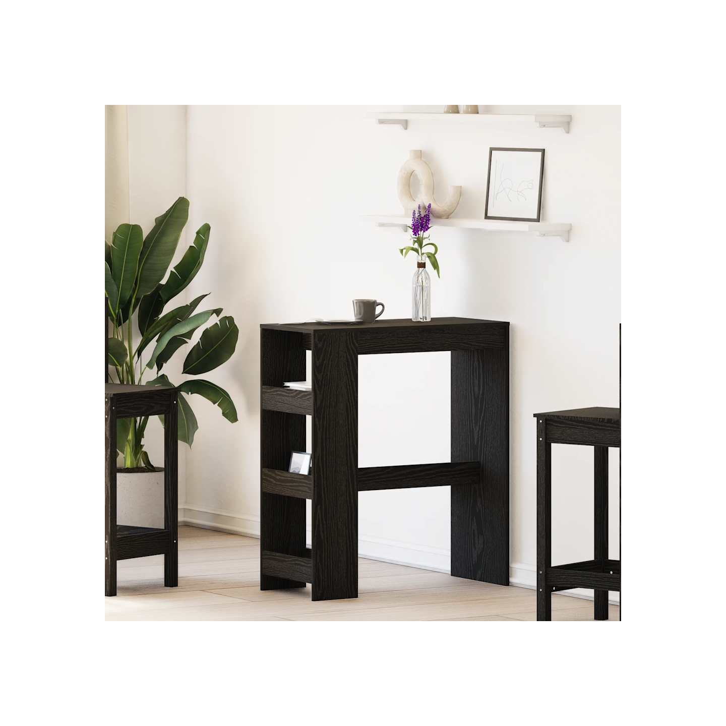 Table de bar avec étagères en chêne noir 90x40x103,5 cm