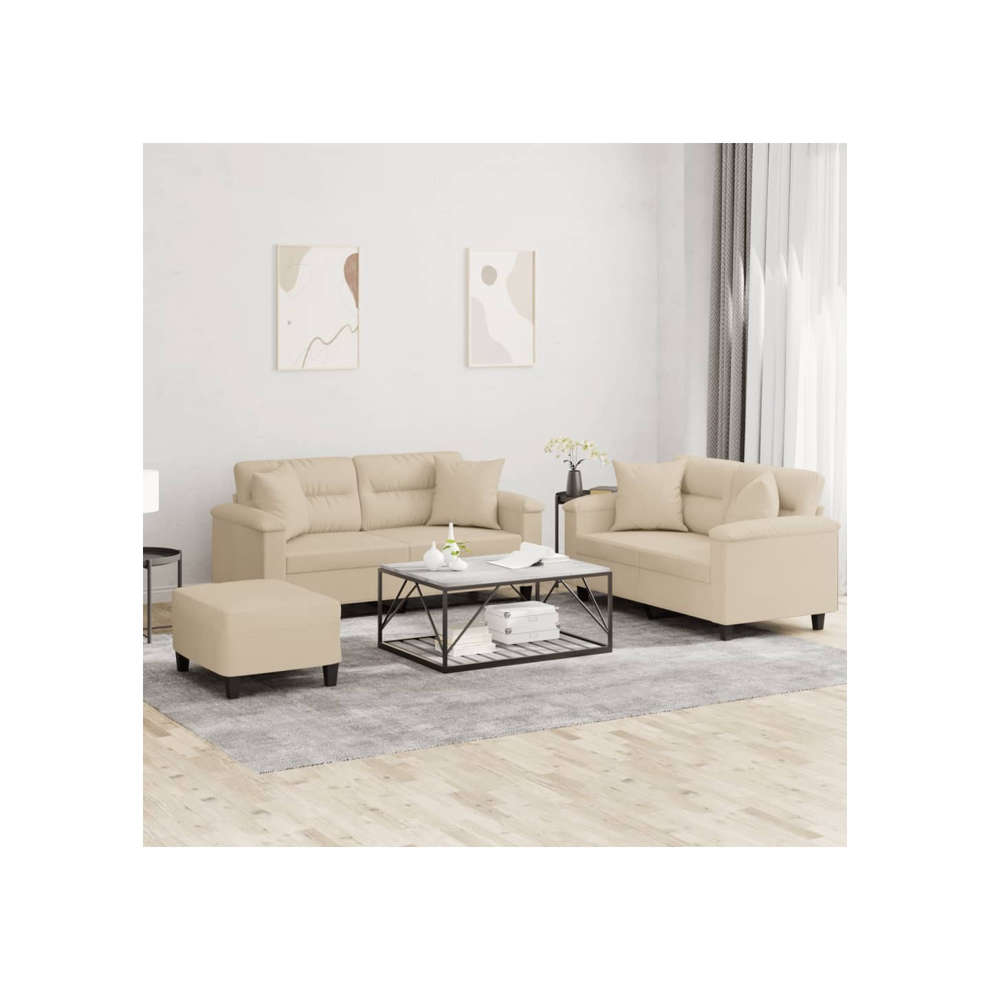 Ensemble de canapés 3 pcs avec coussins Crème Tissu microfibre