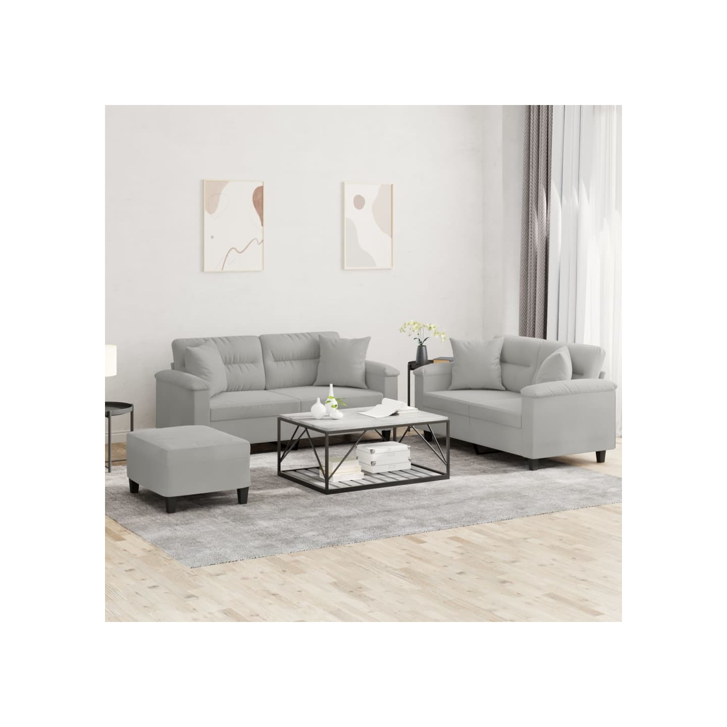Ensemble de canapés 3 pcs coussins Gris clair Tissu microfibre