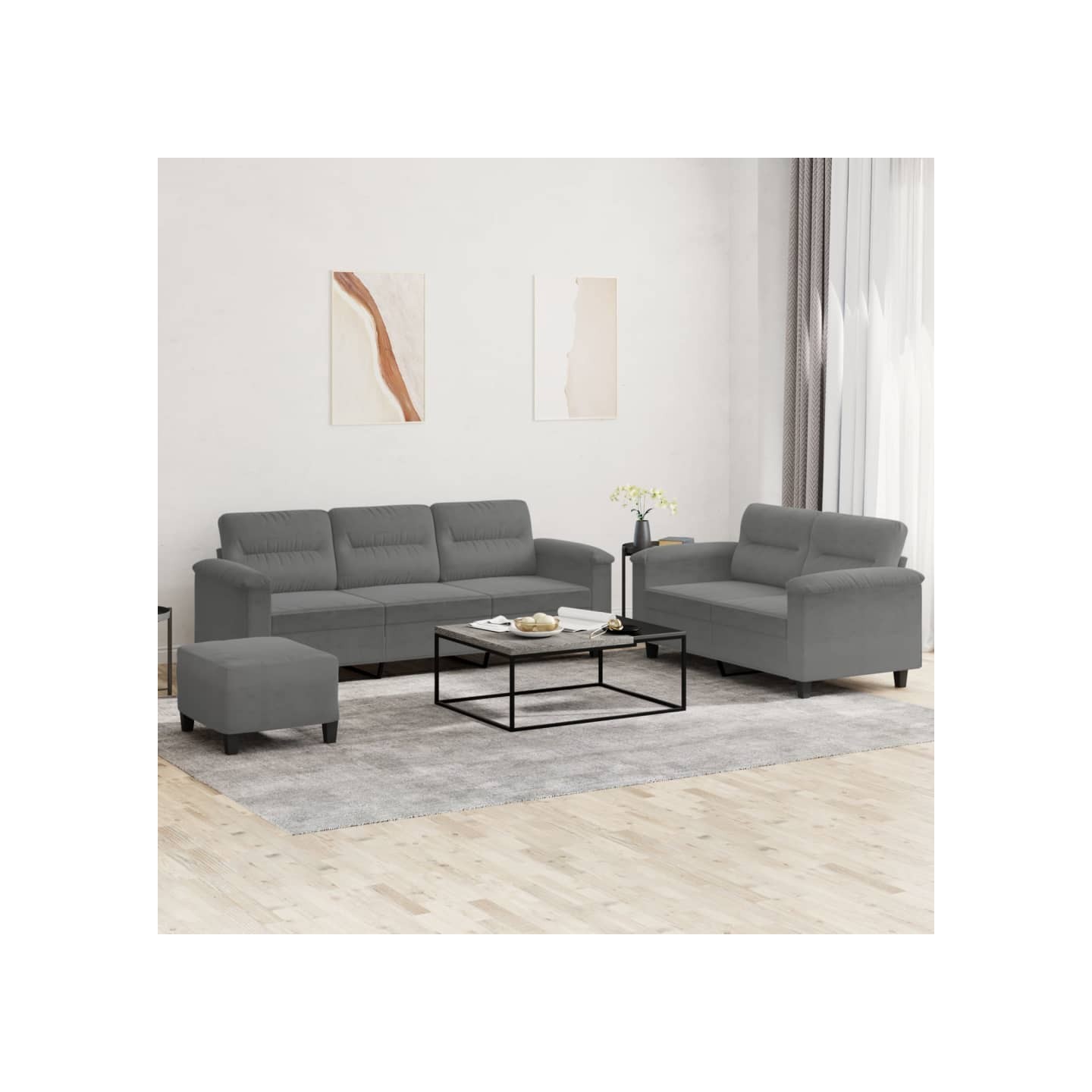 Ensemble de canapés 3 pcs coussins gris foncé tissu microfibre