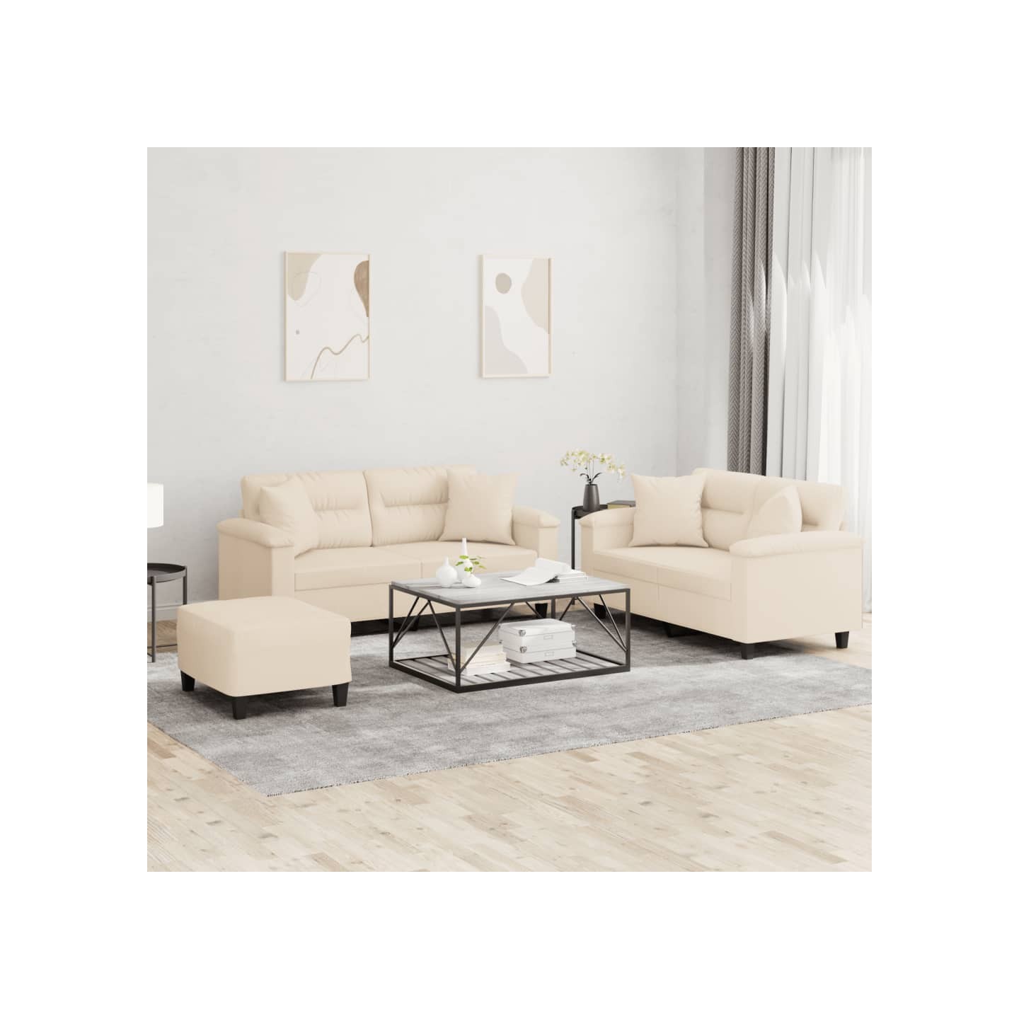 Ensemble de canapés 3 pcs avec coussins Beige Tissu microfibre