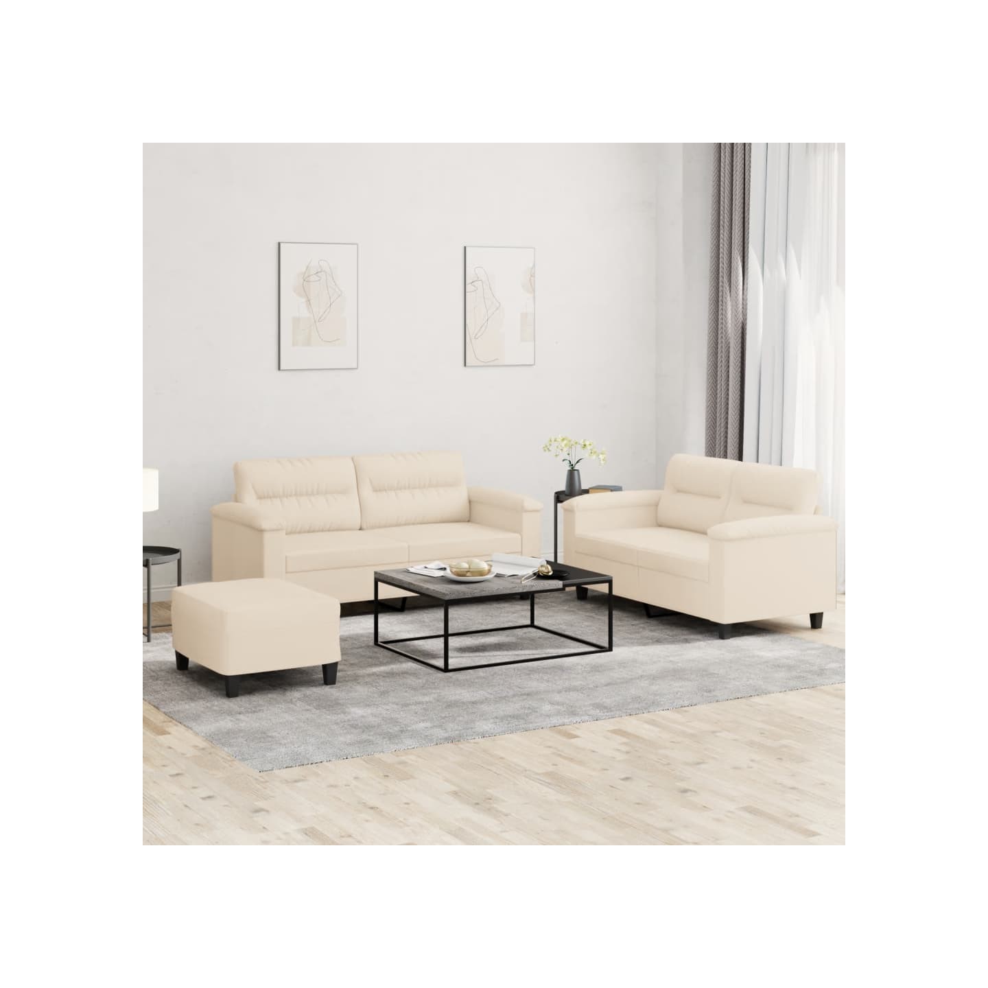 Ensemble de canapés 3 pcs avec coussins beige tissu microfibre