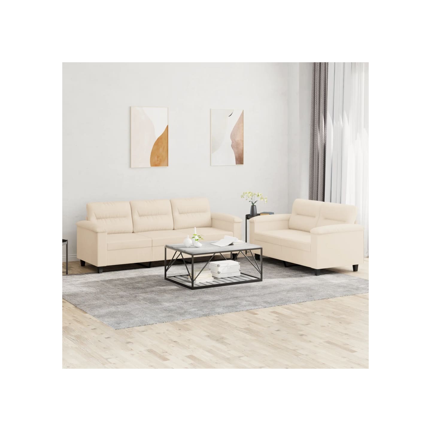 Ensemble de canapés 2 pcs avec coussins beige tissu microfibre