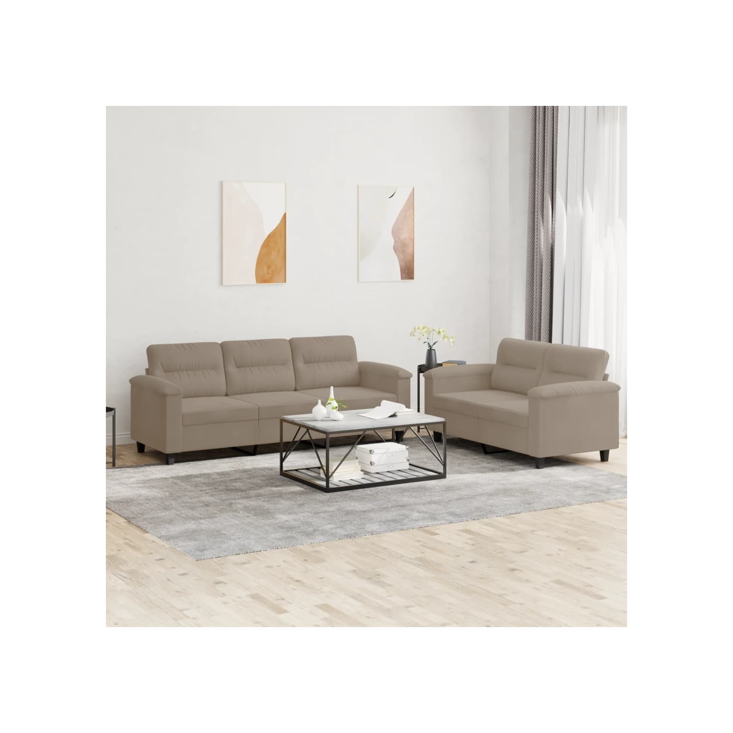 Ensemble de canapés 2 pcs avec coussins taupe tissu microfibre
