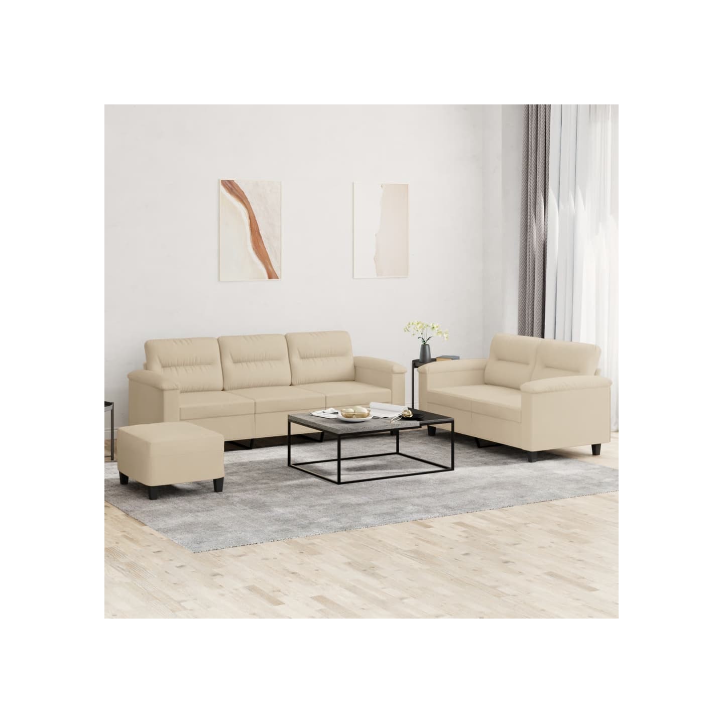 Ensemble de canapés 3 pcs avec coussins crème tissu microfibre