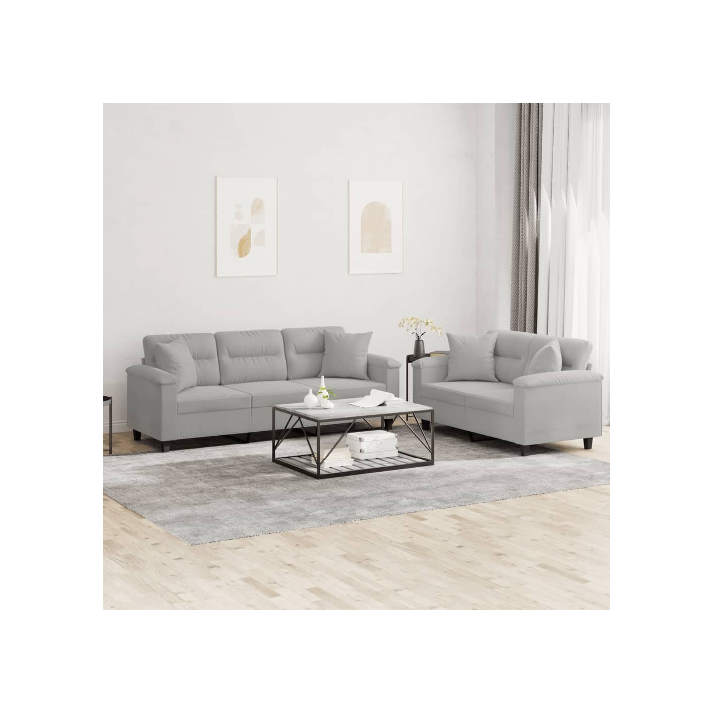 Ensemble de canapés 2 pcs coussins Gris clair Tissu microfibre