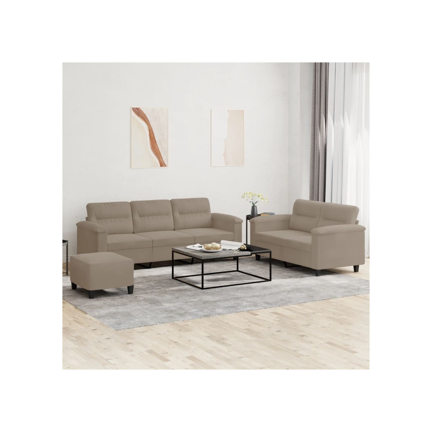 Ensemble de canapés 3 pcs avec coussins taupe tissu microfibre