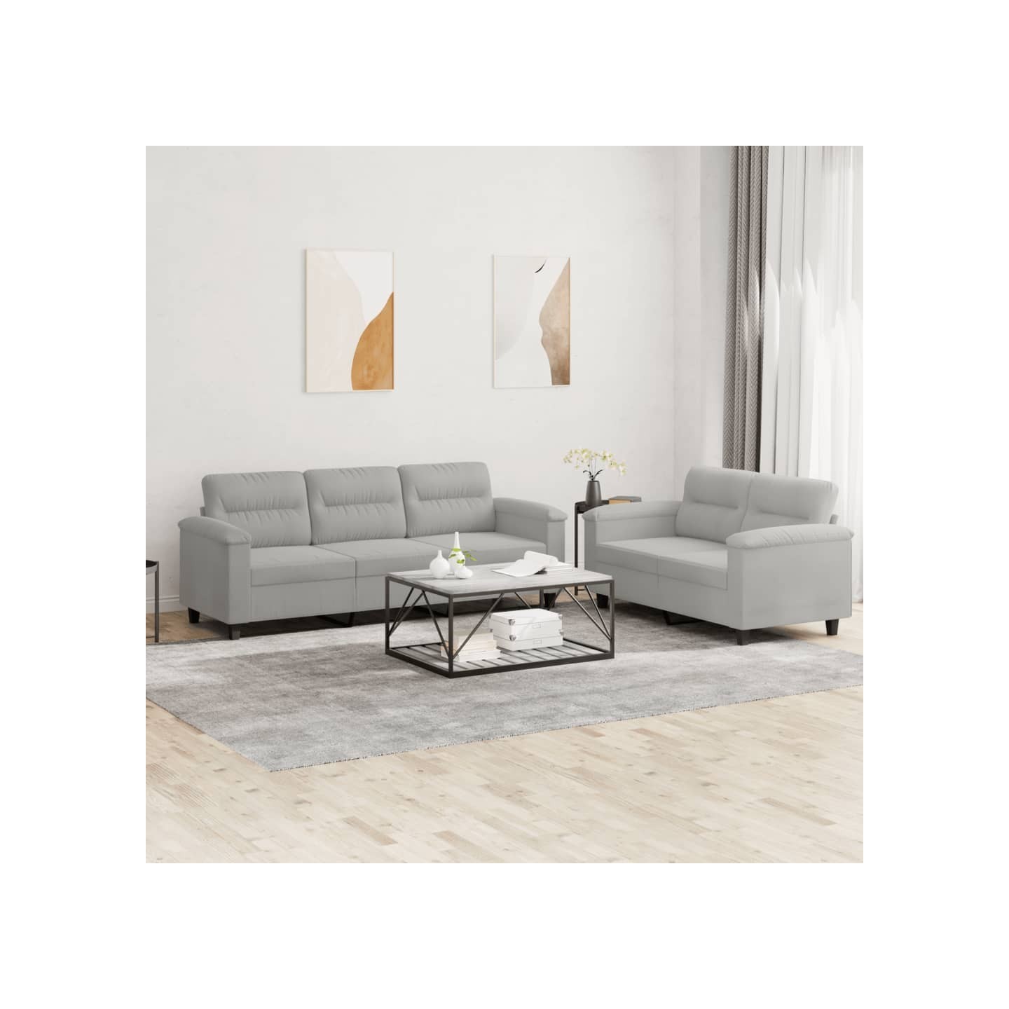 Ensemble de canapés 2 pcs coussins gris clair tissu microfibre