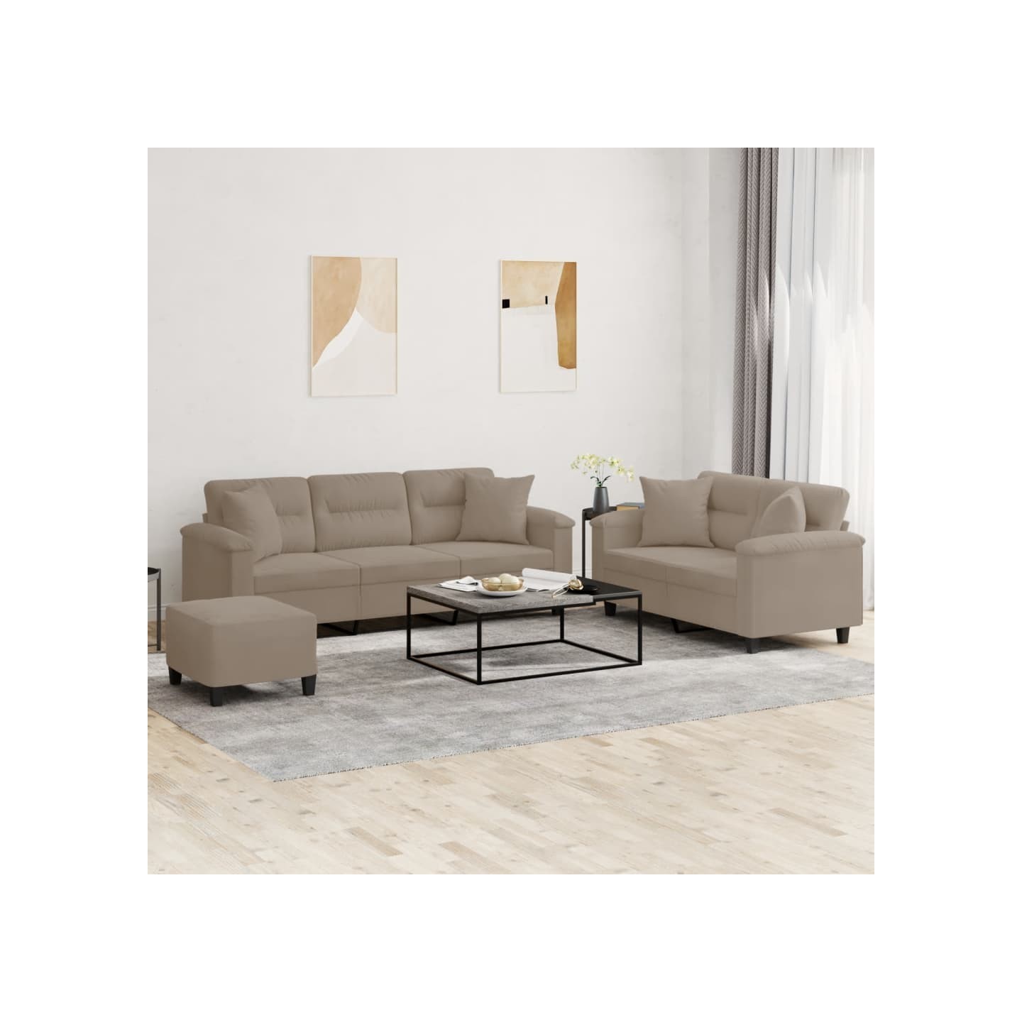 Ensemble de canapés 3 pcs avec coussins Taupe Tissu microfibre