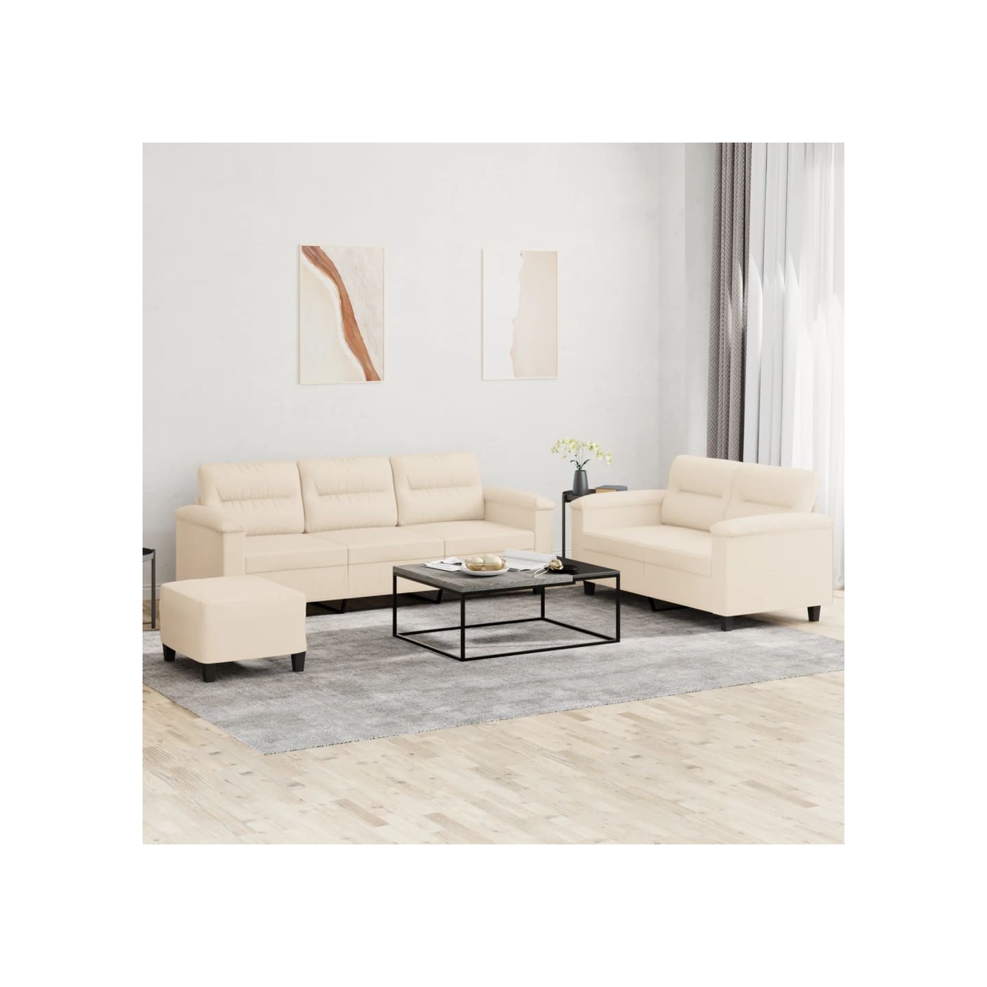 Ensemble de canapés 3 pcs avec coussins beige tissu microfibre