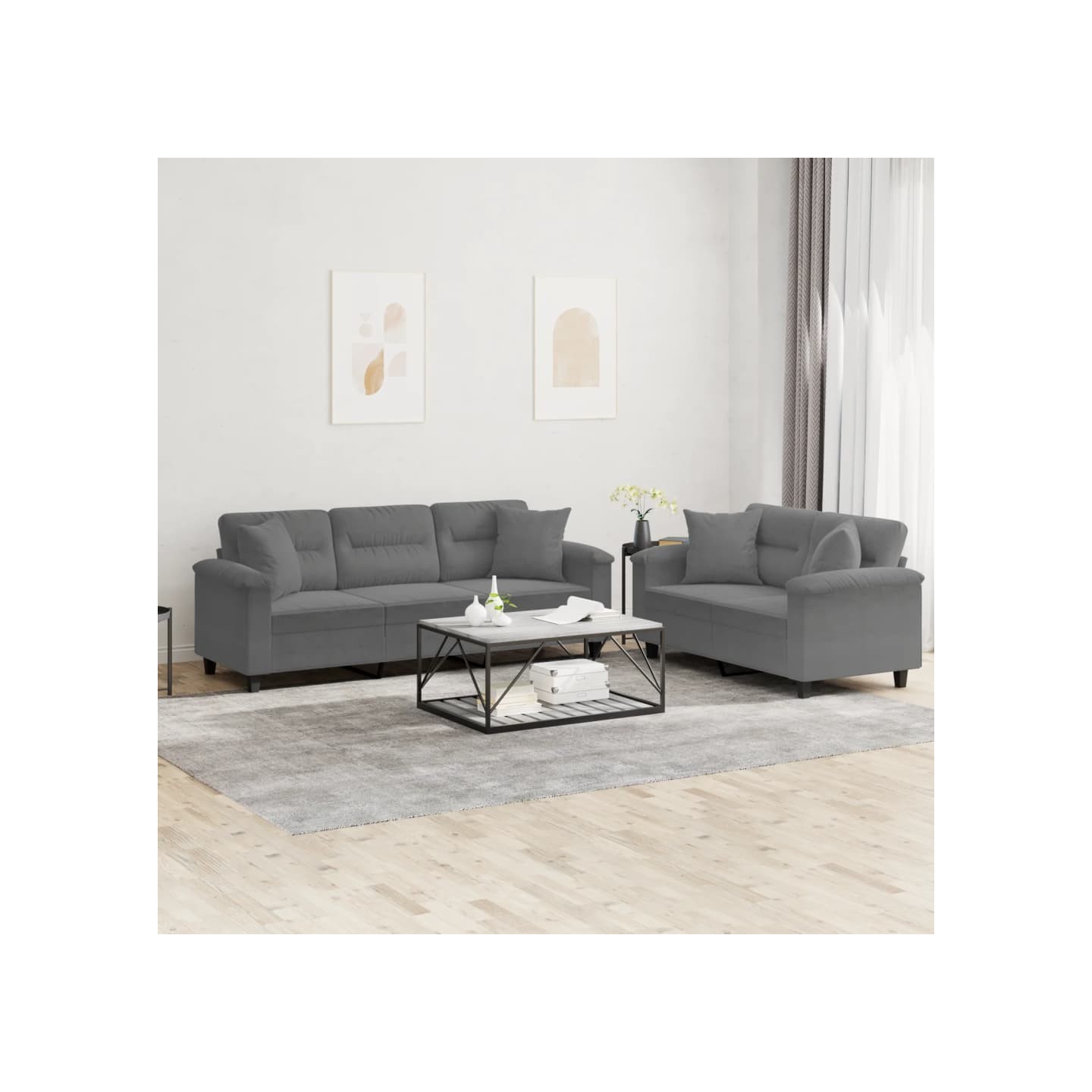 Ensemble de canapés 2 pcs coussins Gris foncé Tissu microfibre
