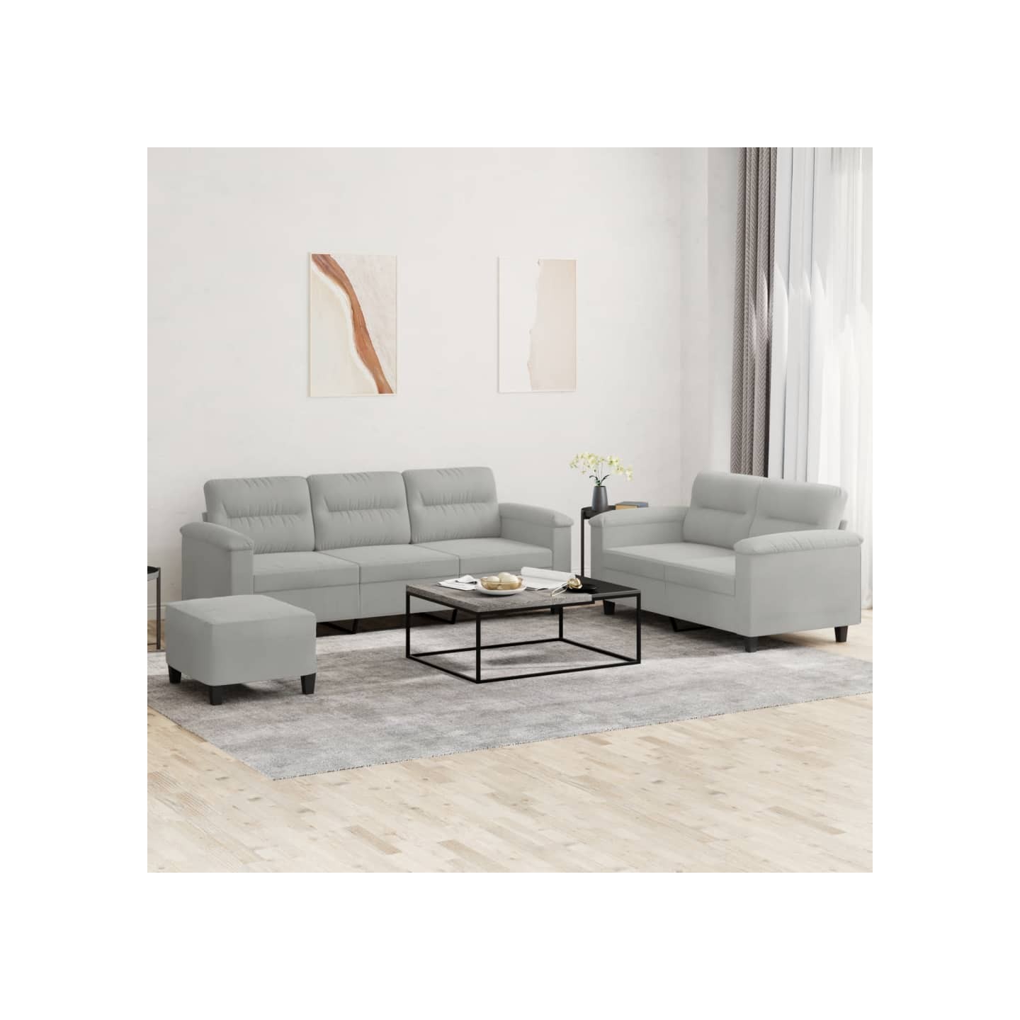 Ensemble de canapés 3 pcs coussins gris clair tissu microfibre