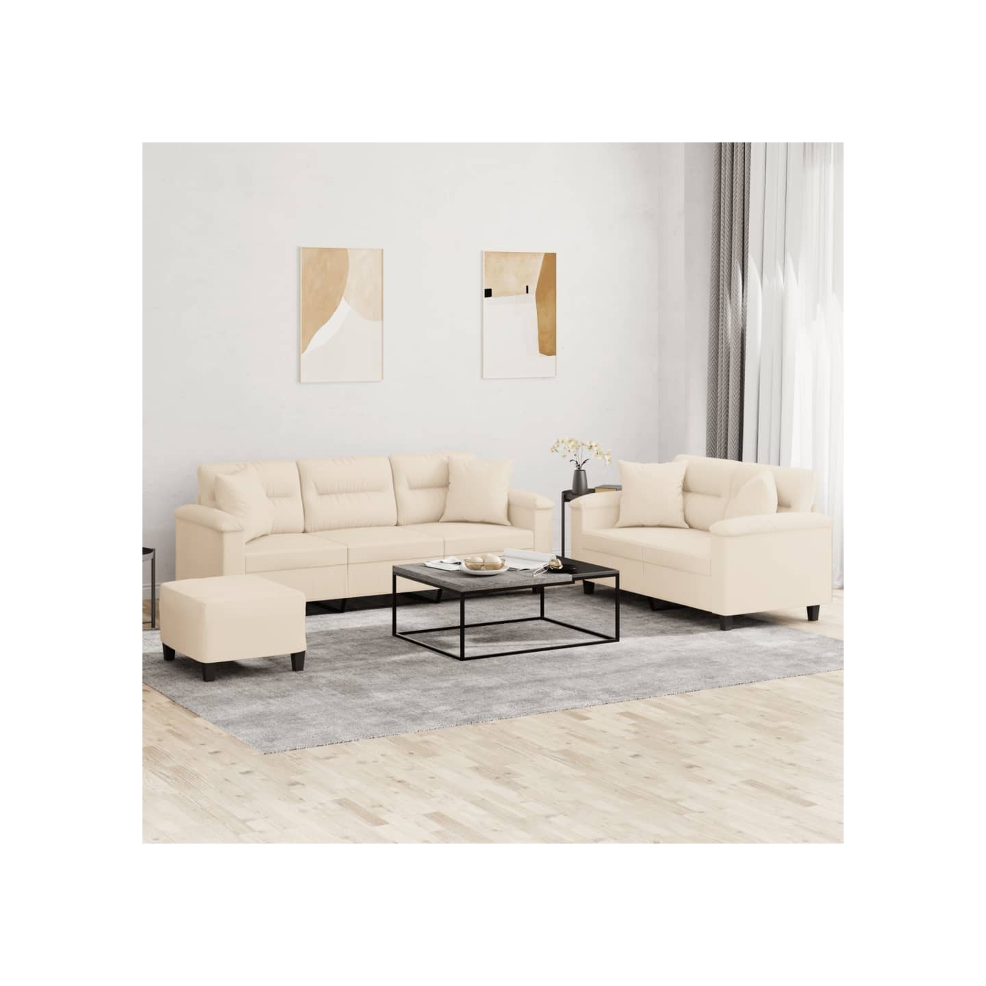 Ensemble de canapés 3 pcs avec coussins Beige Tissu microfibre
