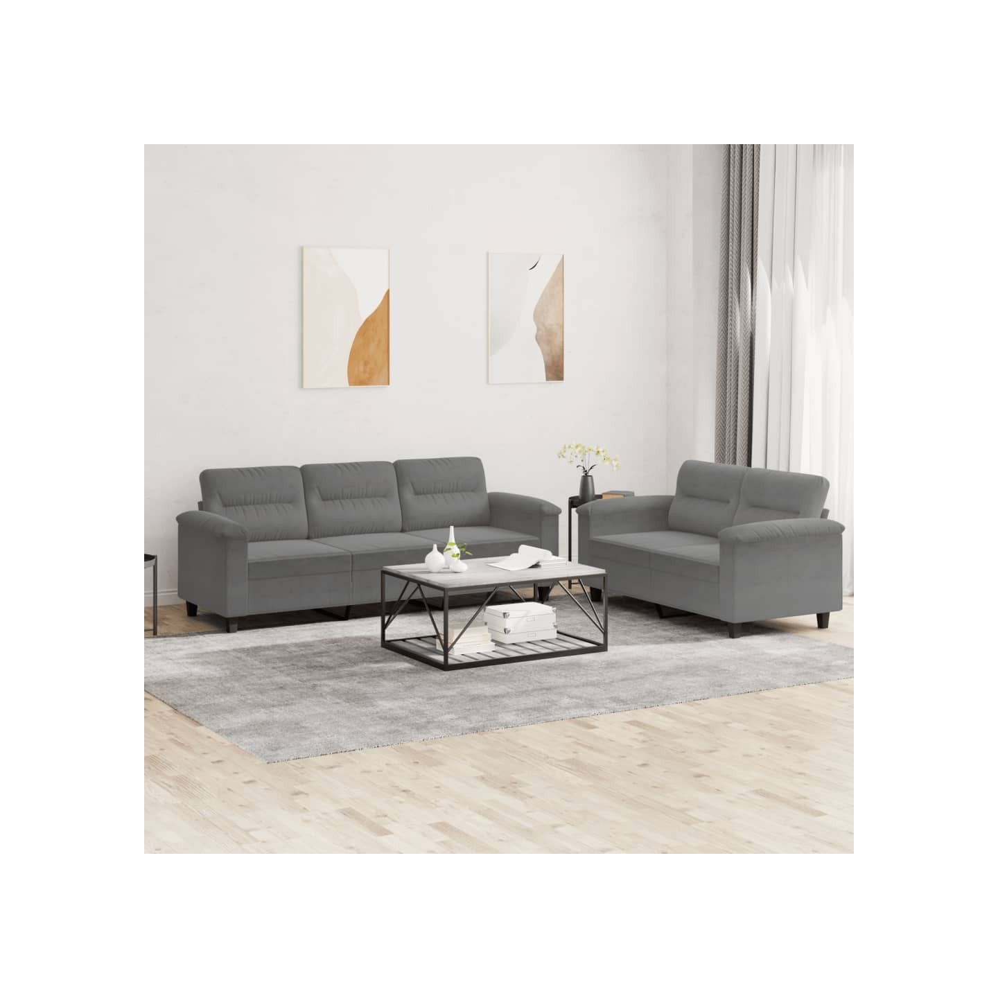 Ensemble de canapés 2 pcs coussins gris foncé tissu microfibre