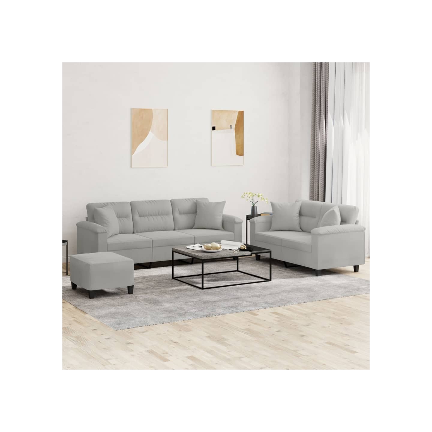 Ensemble de canapés 3 pcs coussins Gris clair Tissu microfibre