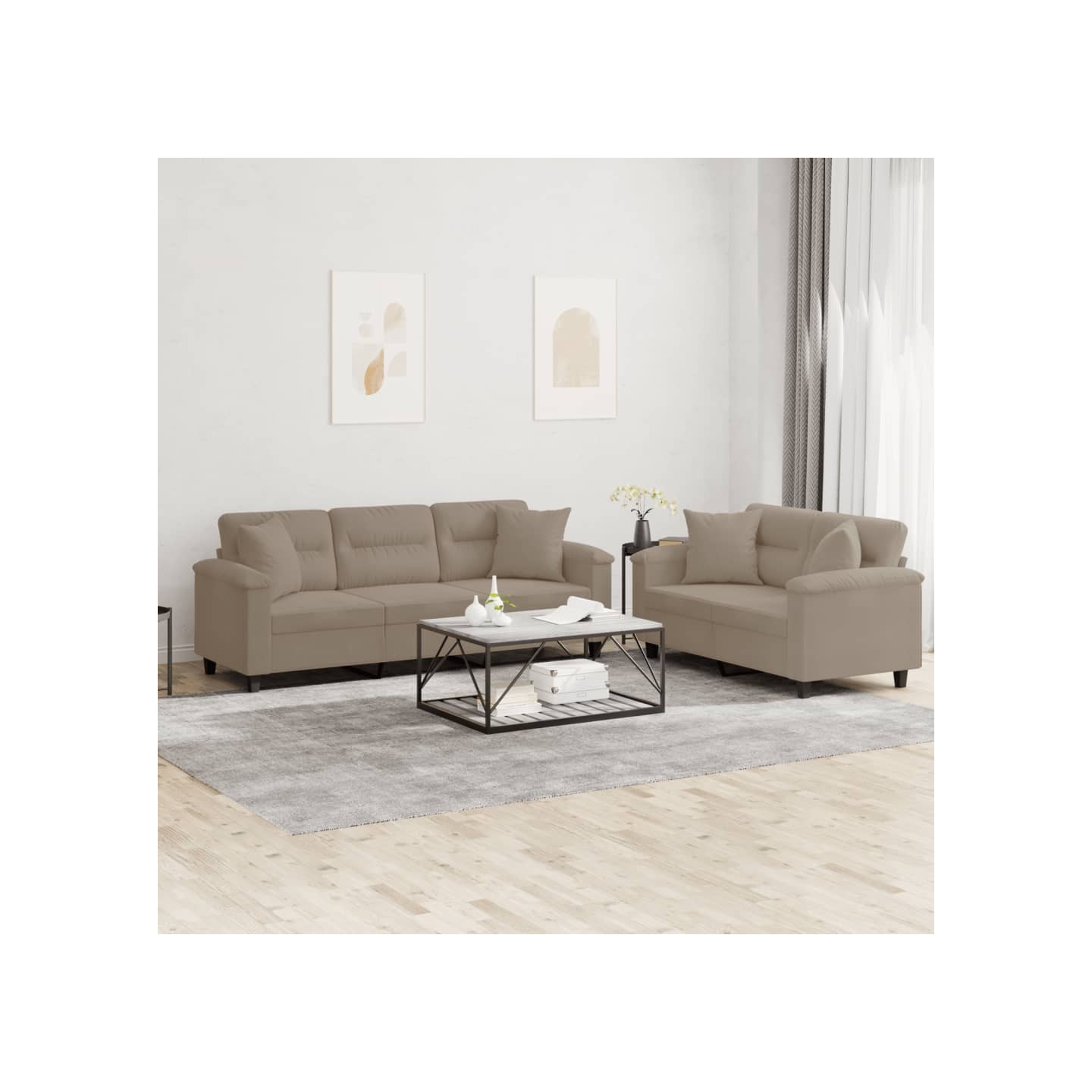 Ensemble de canapés 2 pcs avec coussins Taupe Tissu microfibre