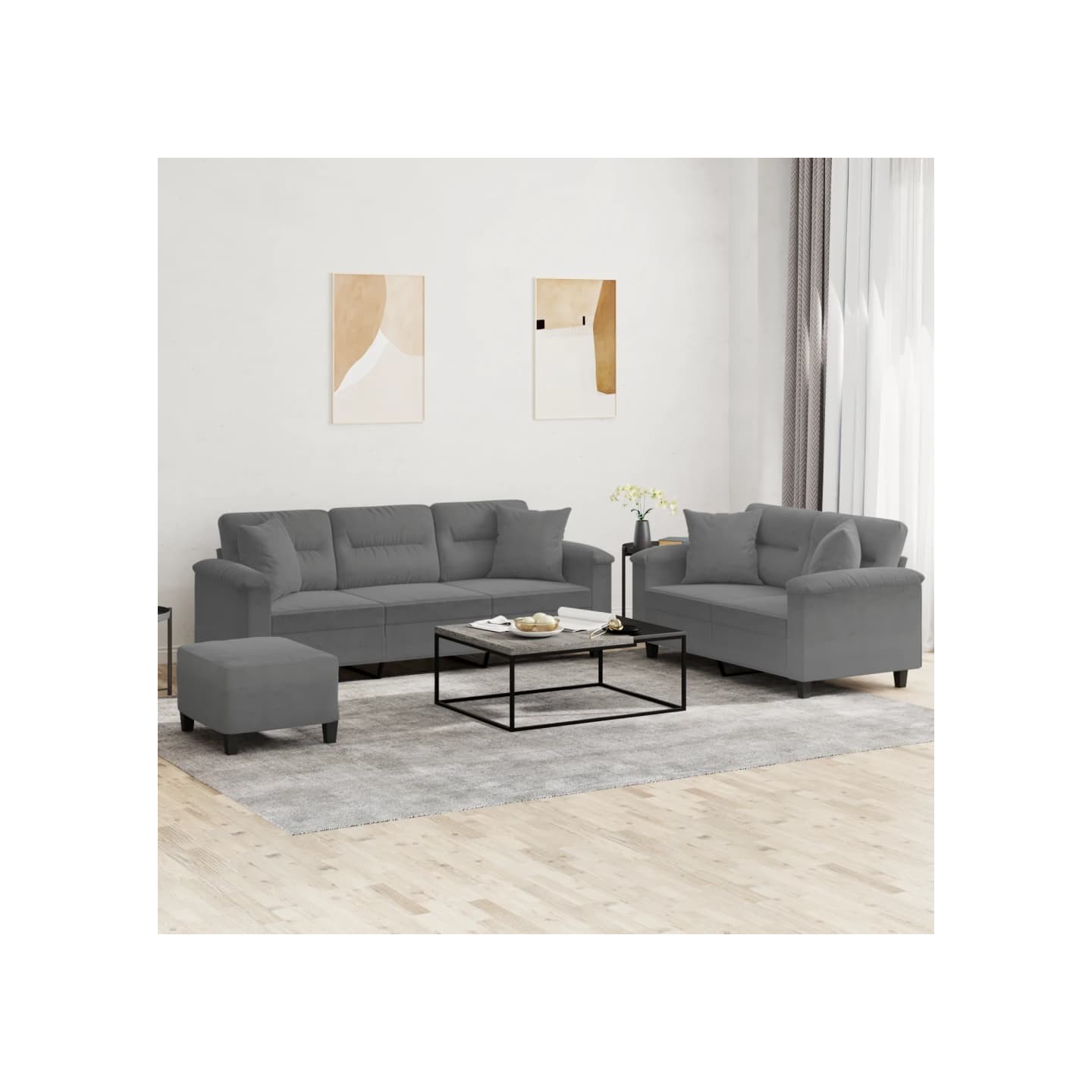 Ensemble de canapés 3 pcs coussins Gris foncé Tissu microfibre