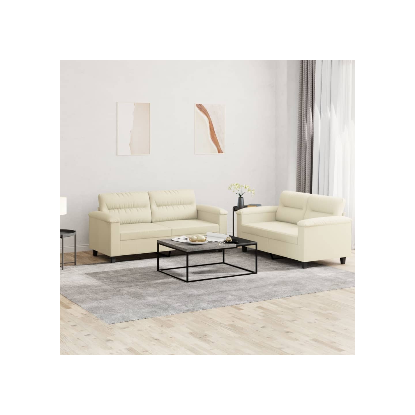 Ensemble de canapés 2 pcs avec coussins Crème Similicuir