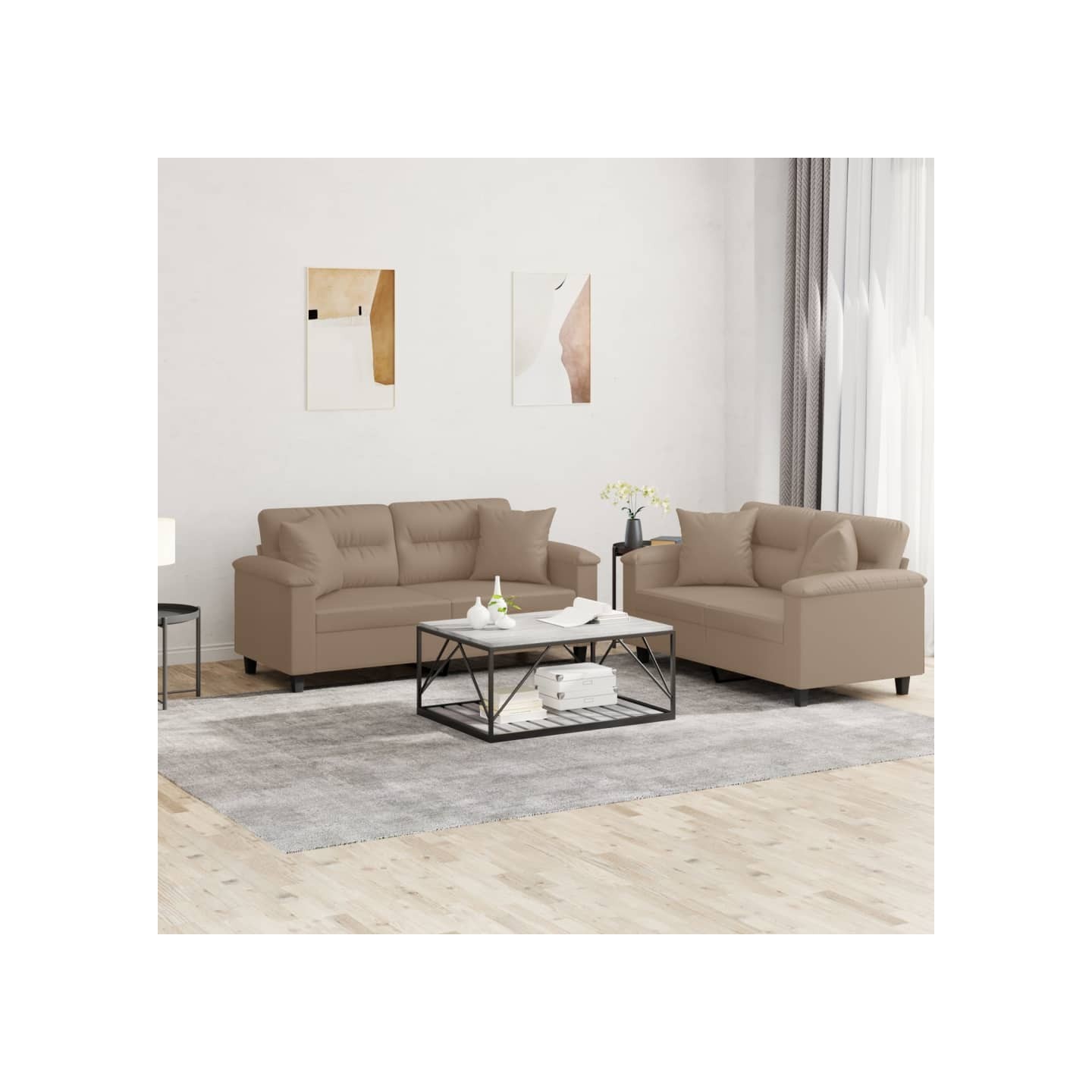 Ensemble de canapés 2 pcs avec coussins cappuccino similicuir