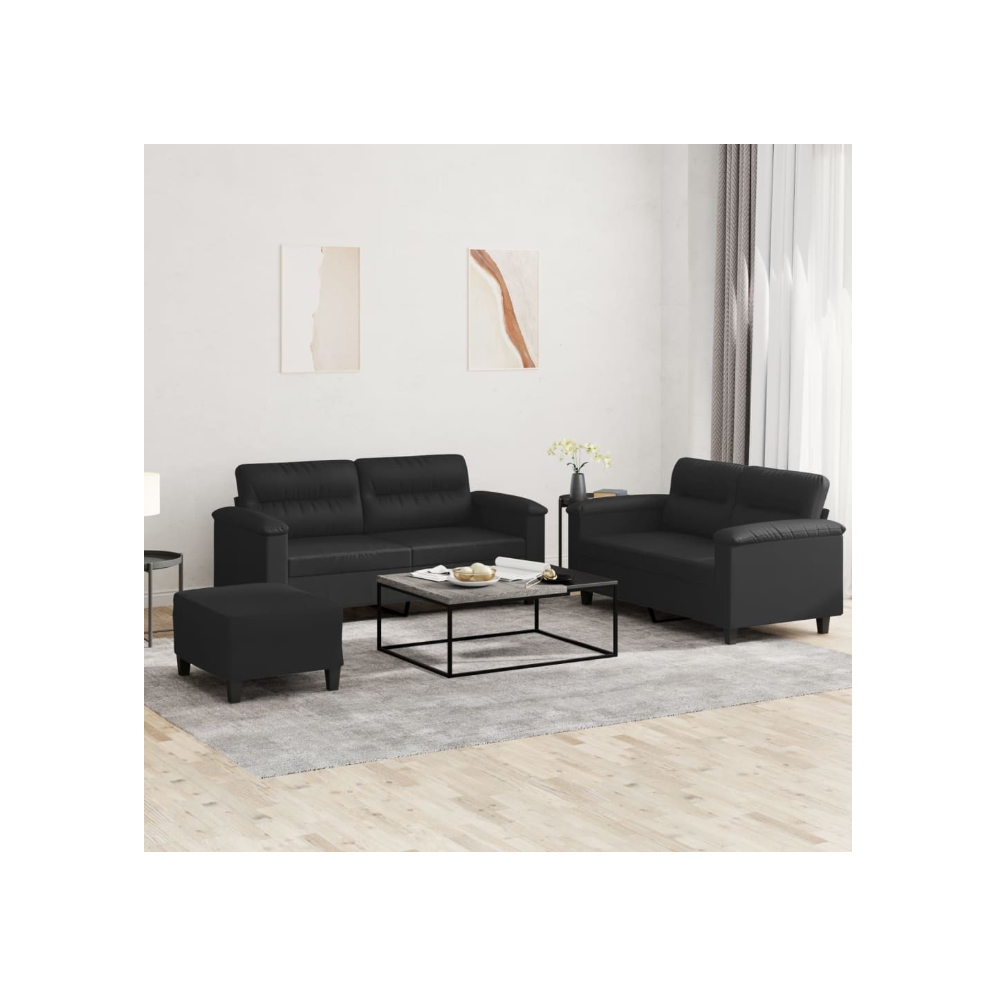 Ensemble de canapés 3 pcs avec coussins Noir Similicuir
