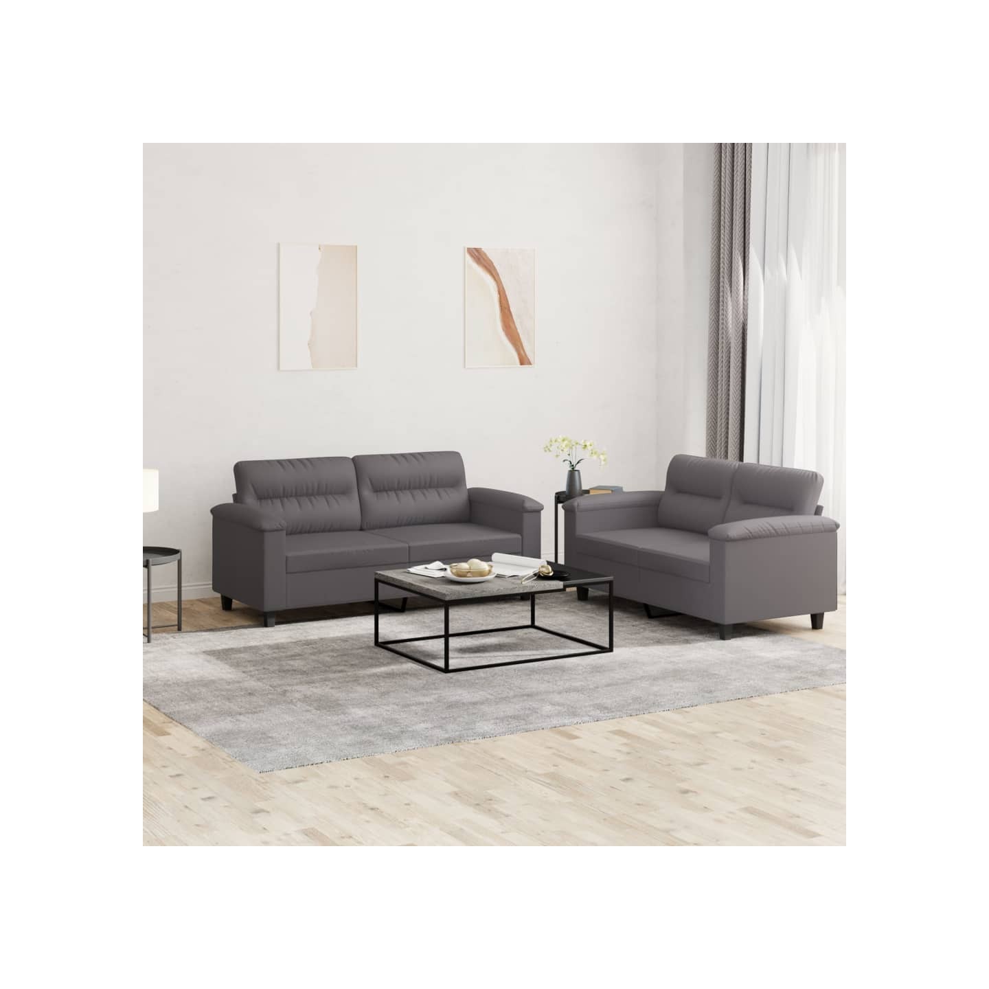Ensemble de canapés 2 pcs avec coussins Gris Similicuir