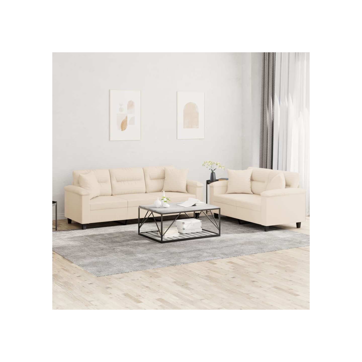 Ensemble de canapés 2 pcs avec coussins Beige Tissu microfibre