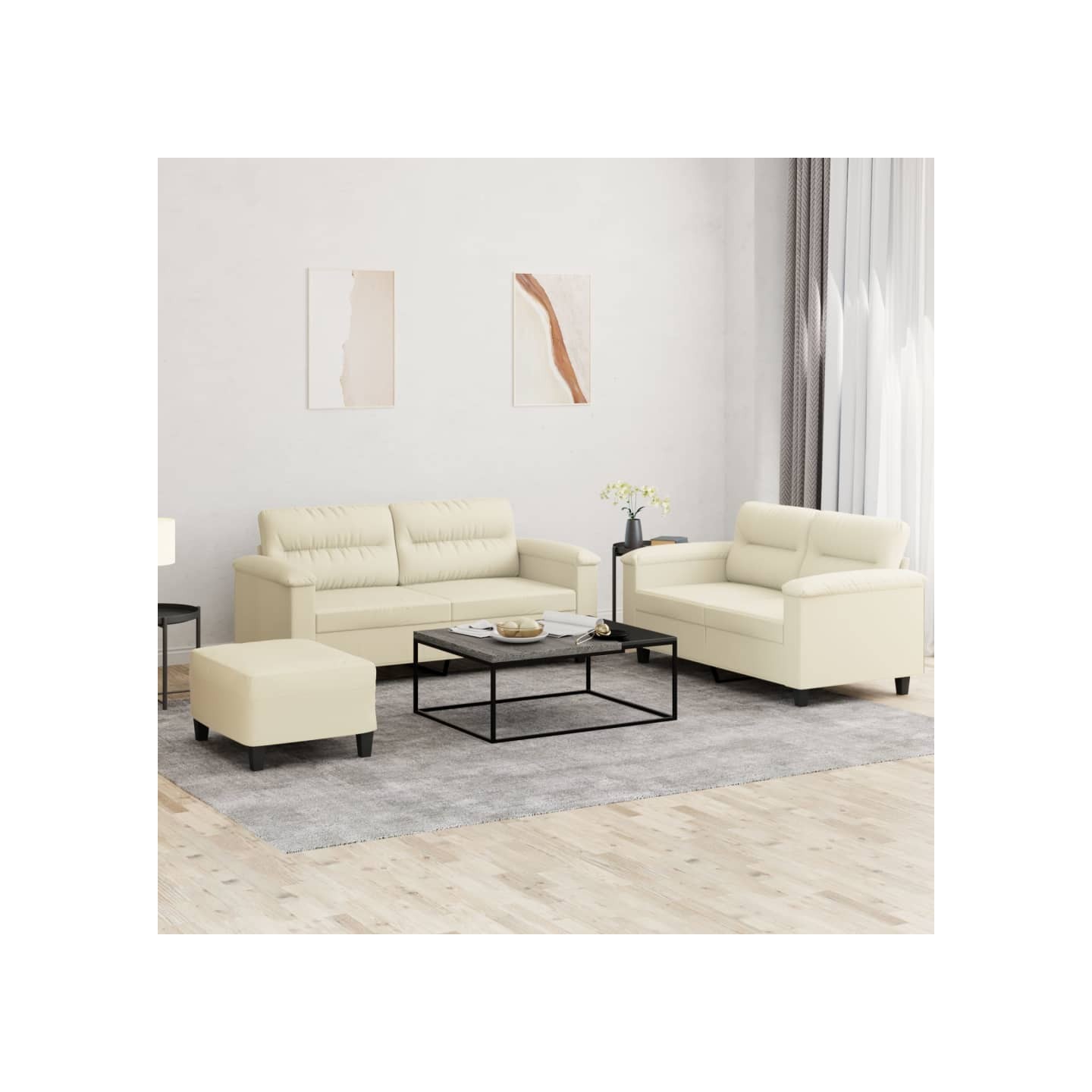 Ensemble de canapés 3 pcs avec coussins Crème Similicuir